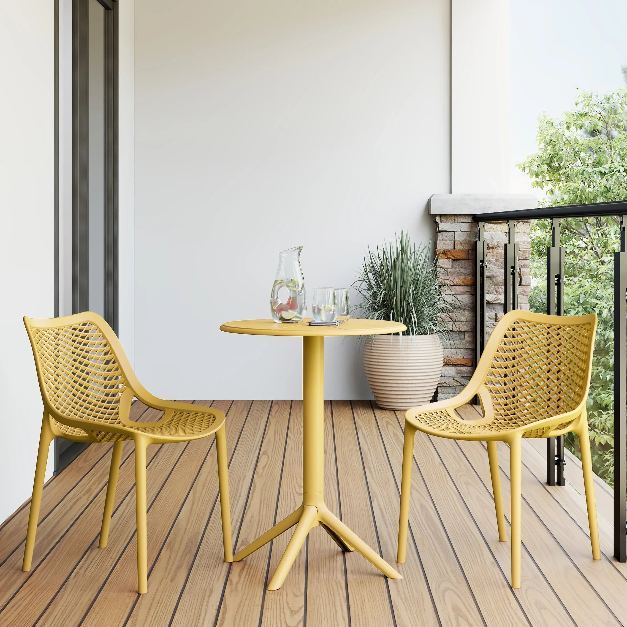 Sunshine 3-Piece Outdoor Resin Patio Bistro Set with Stackable Patio Dining Side Chairs