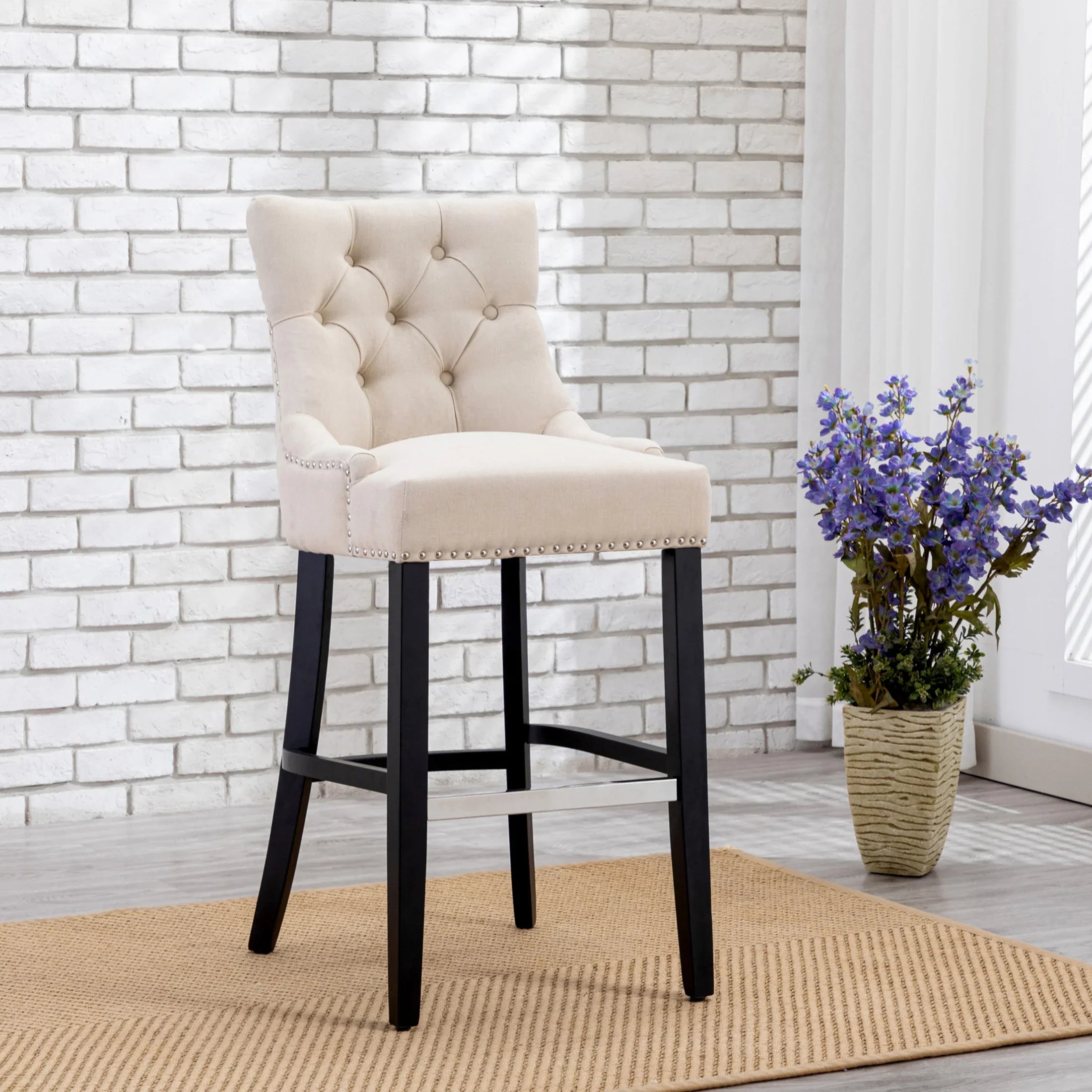 Bellmount 29" Upholstered Wood Bar Stool with Tufted Back
