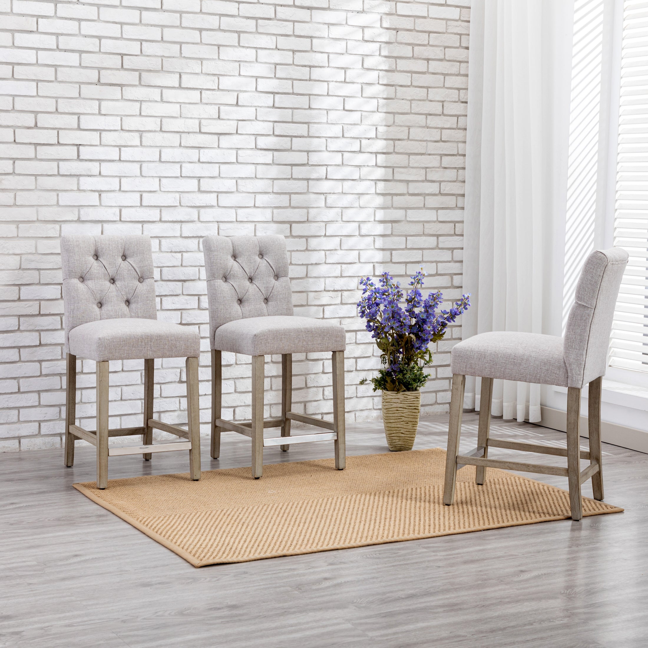 Bellmount 24" Upholstered Wood Counter Stool with Tufted Back (Set of 3)