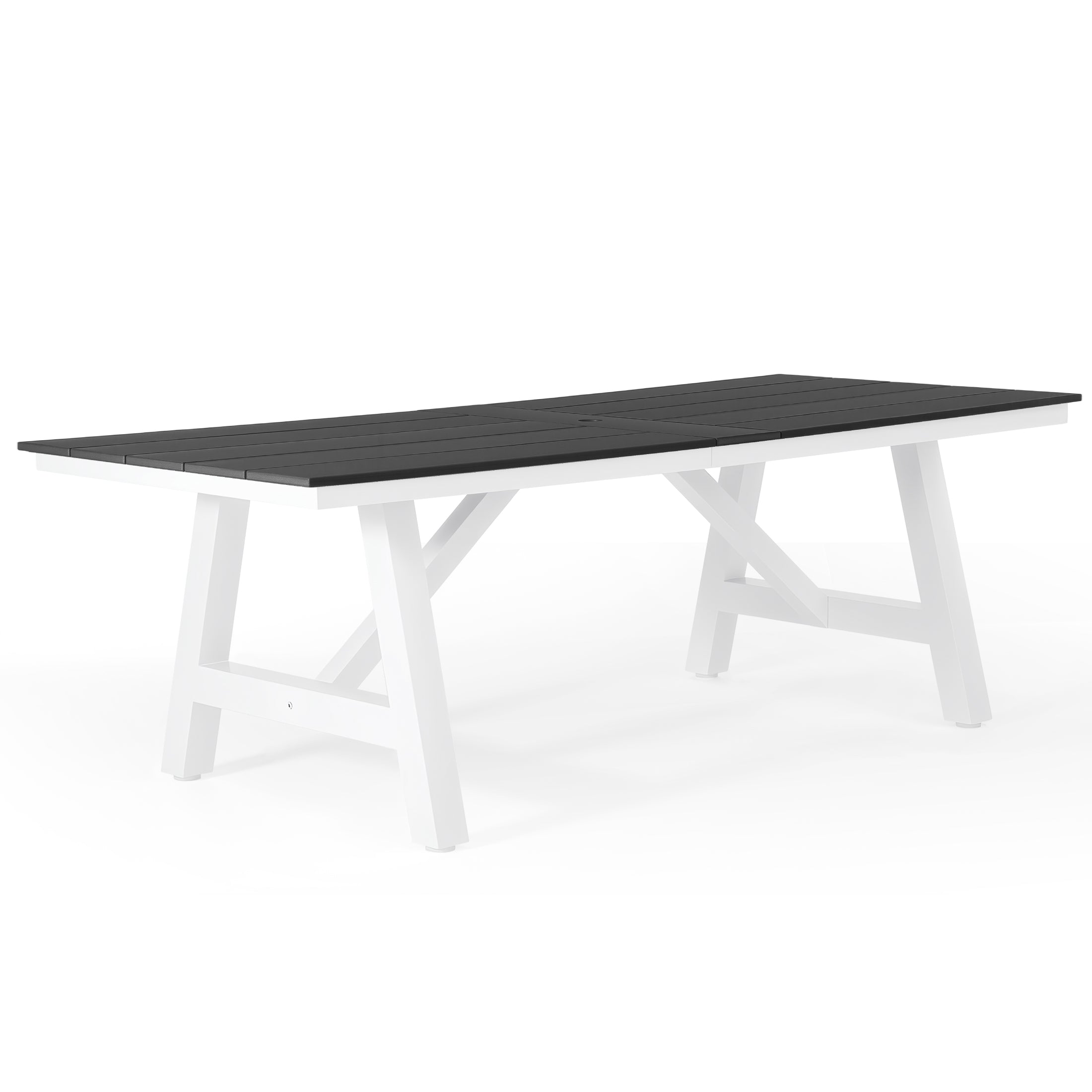Stinson 90" HDPE Rectangle Outdoor Patio Dining Table With Umbrella Hole and Metal Frame