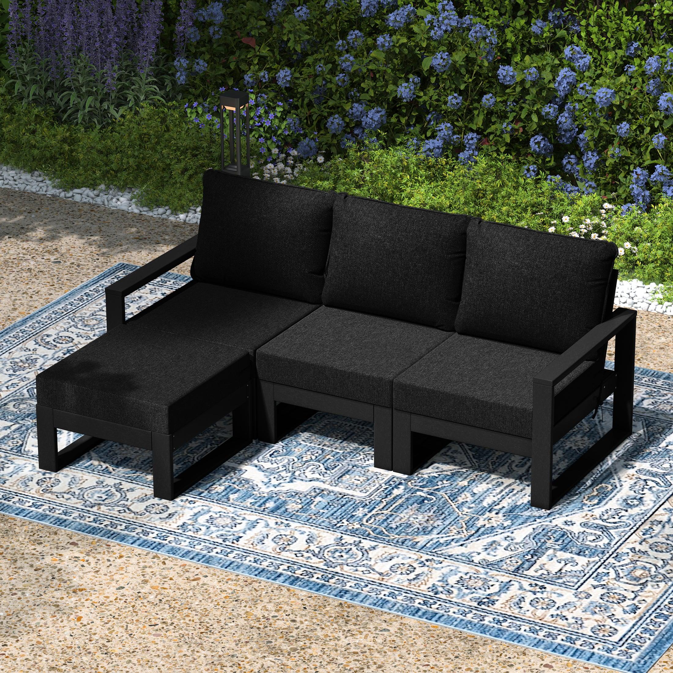 Rockaway 4-Piece Outdoor HDPE All-Weather Modern Deep Seating Patio Sofa Sectional Set with Waterproof Cushions