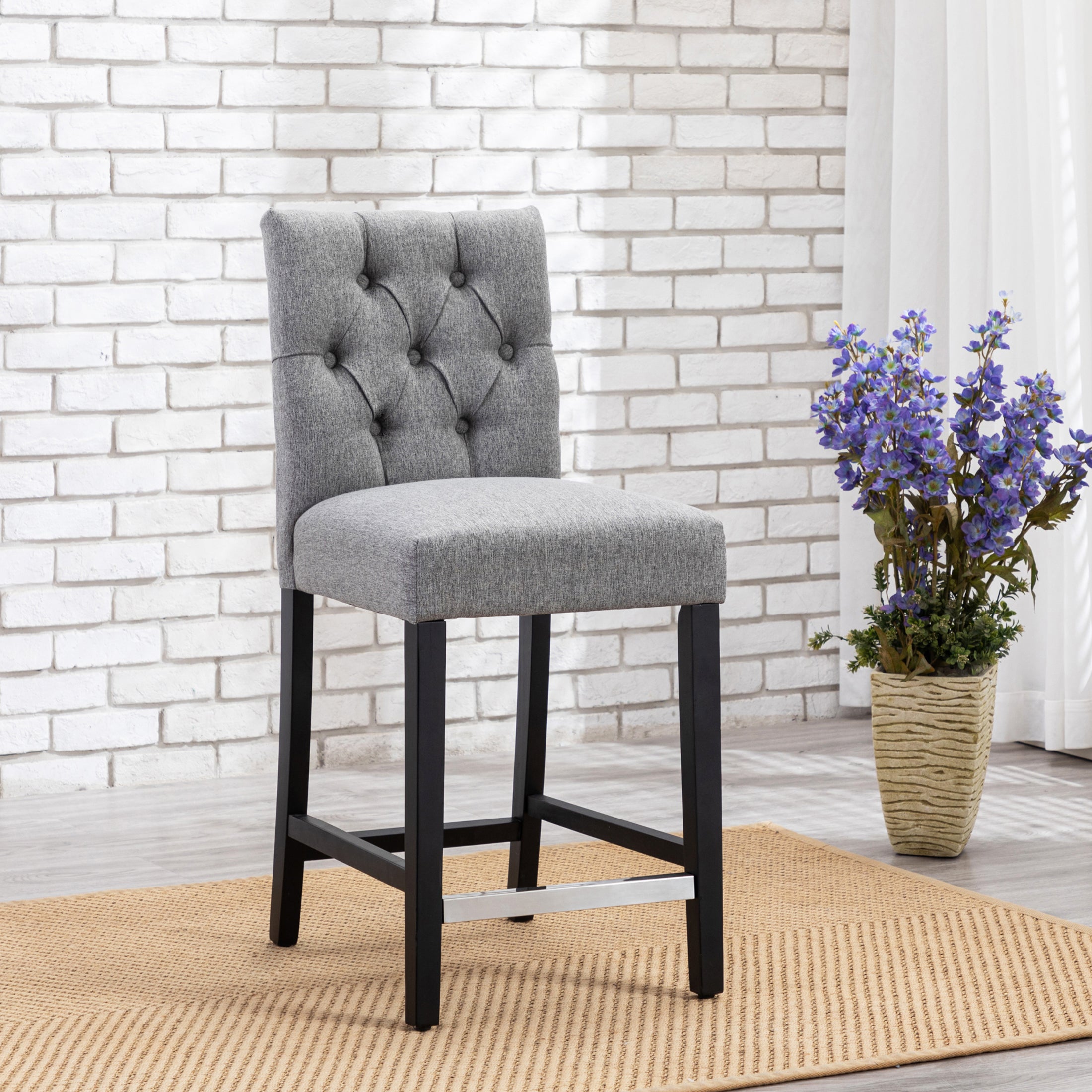 Bellmount 24" Linen Fabric Tufted Counter Stool,Black