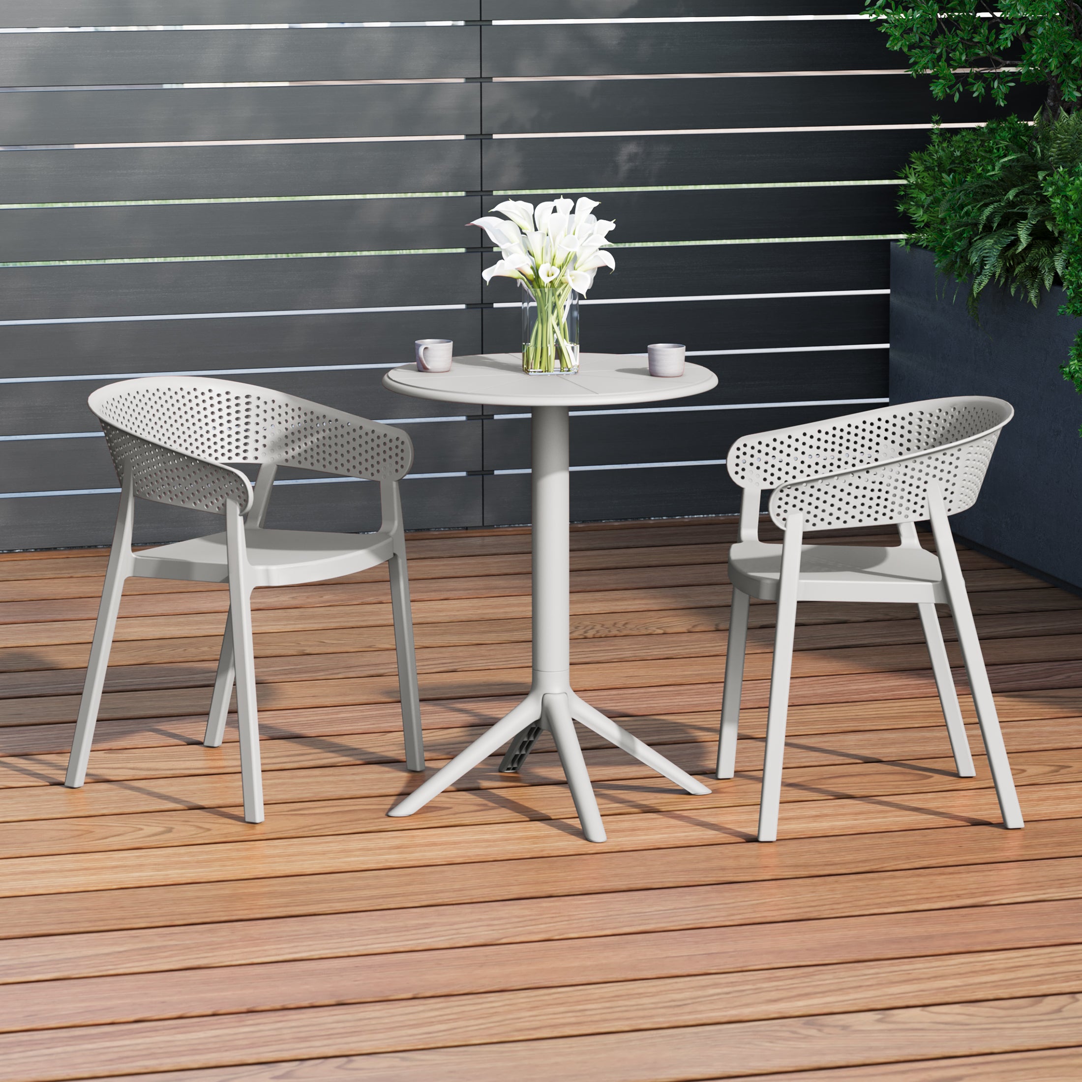 Sunshine 3-Piece Outdoor Resin Patio Bistro Table Set with Stackable Patio Dining Side Chairs