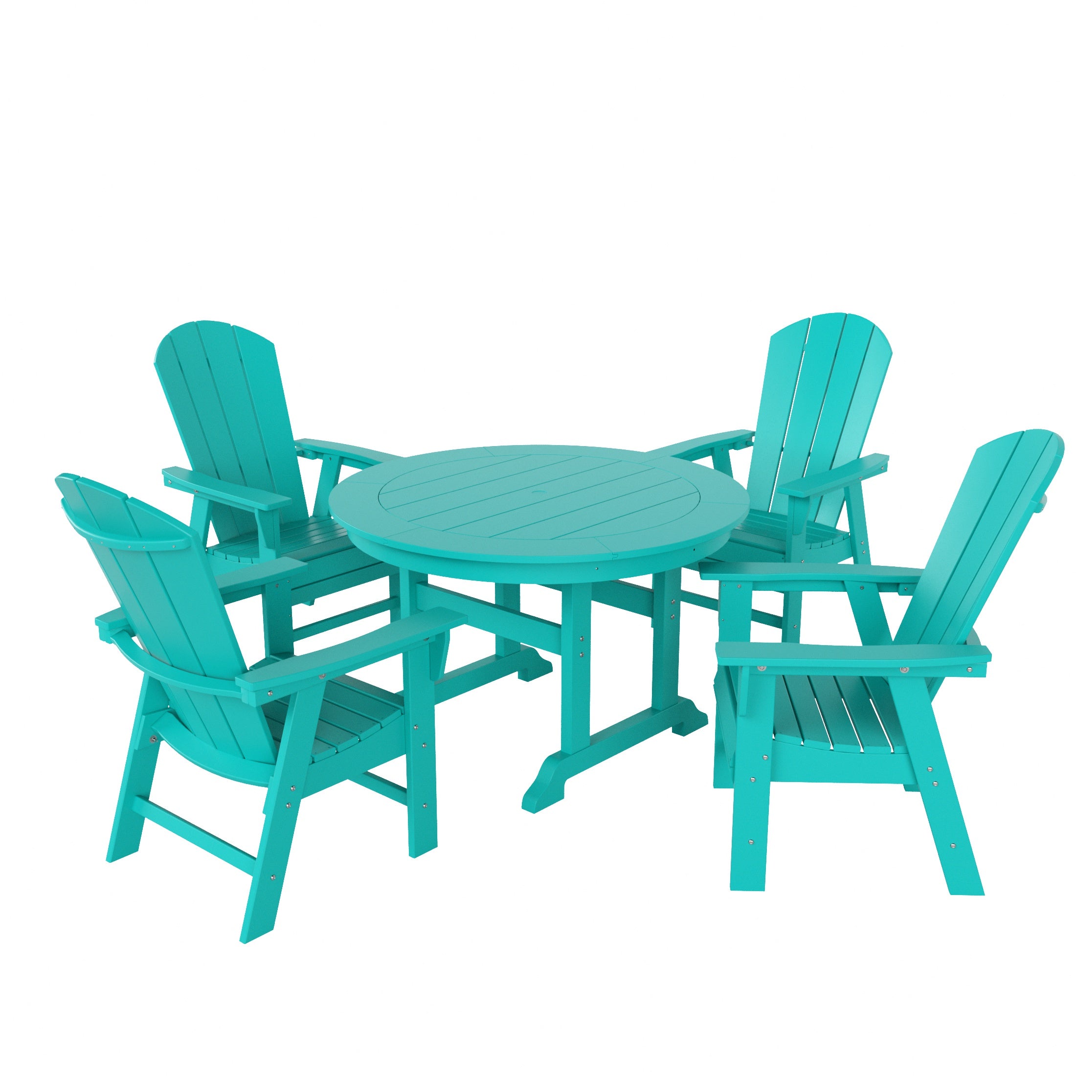 Paradise 5 Piece Outdoor Patio Dining Round Table and Curved Back Armchair Set