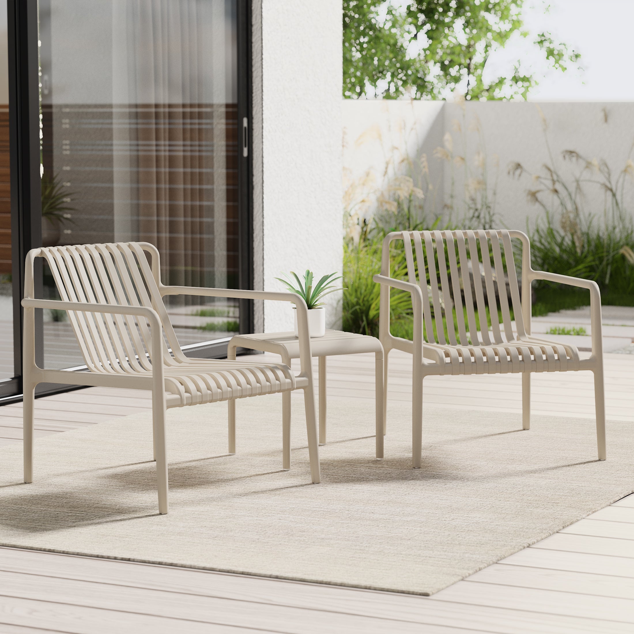 Sunshine Outdoor Modern Stackable Plastic Patio Club Armchairs (Set of 2)