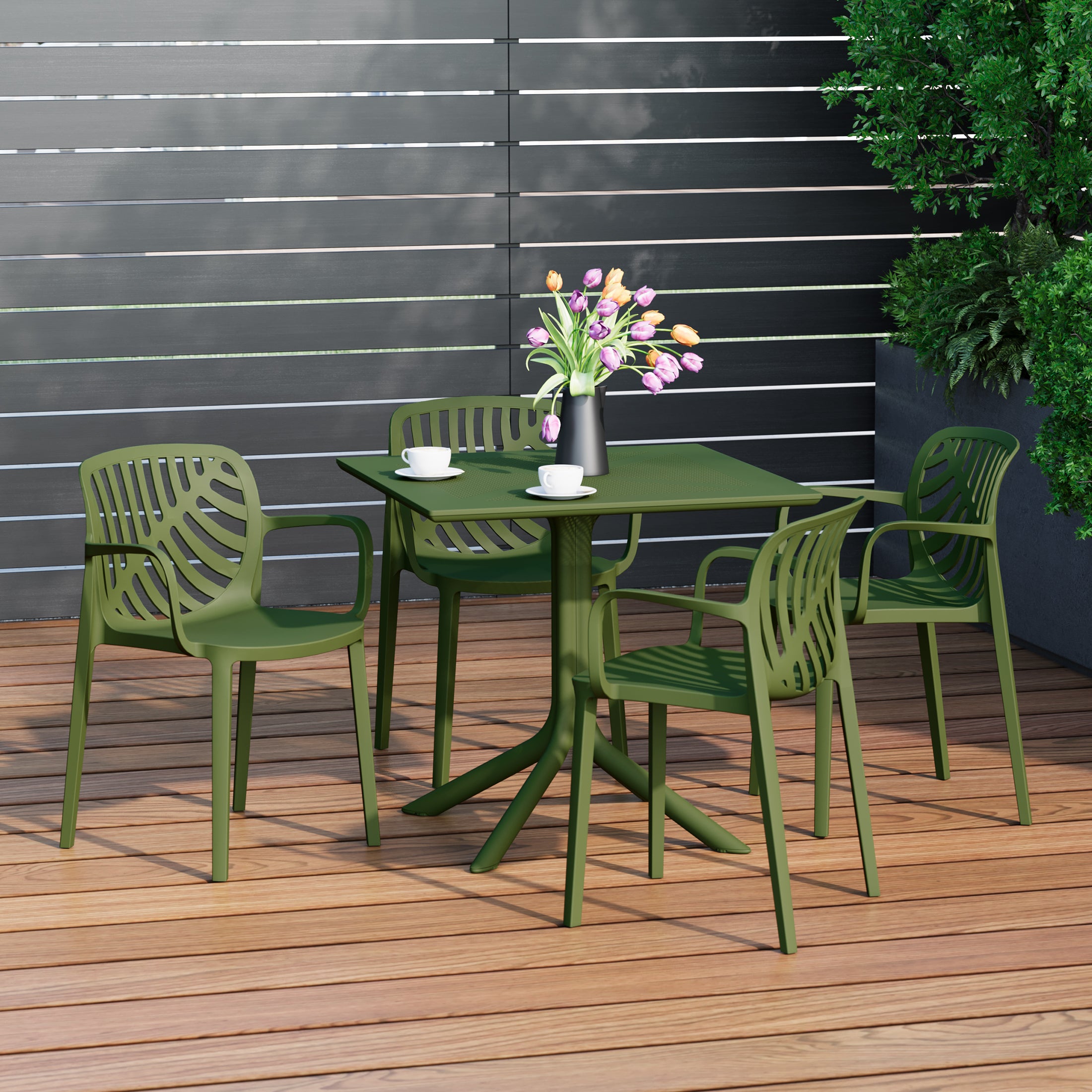 Sunshine 5-Piece Outdoor Resin Square Patio Dining Table Set with Modern Stackable Patio Dining Chairs