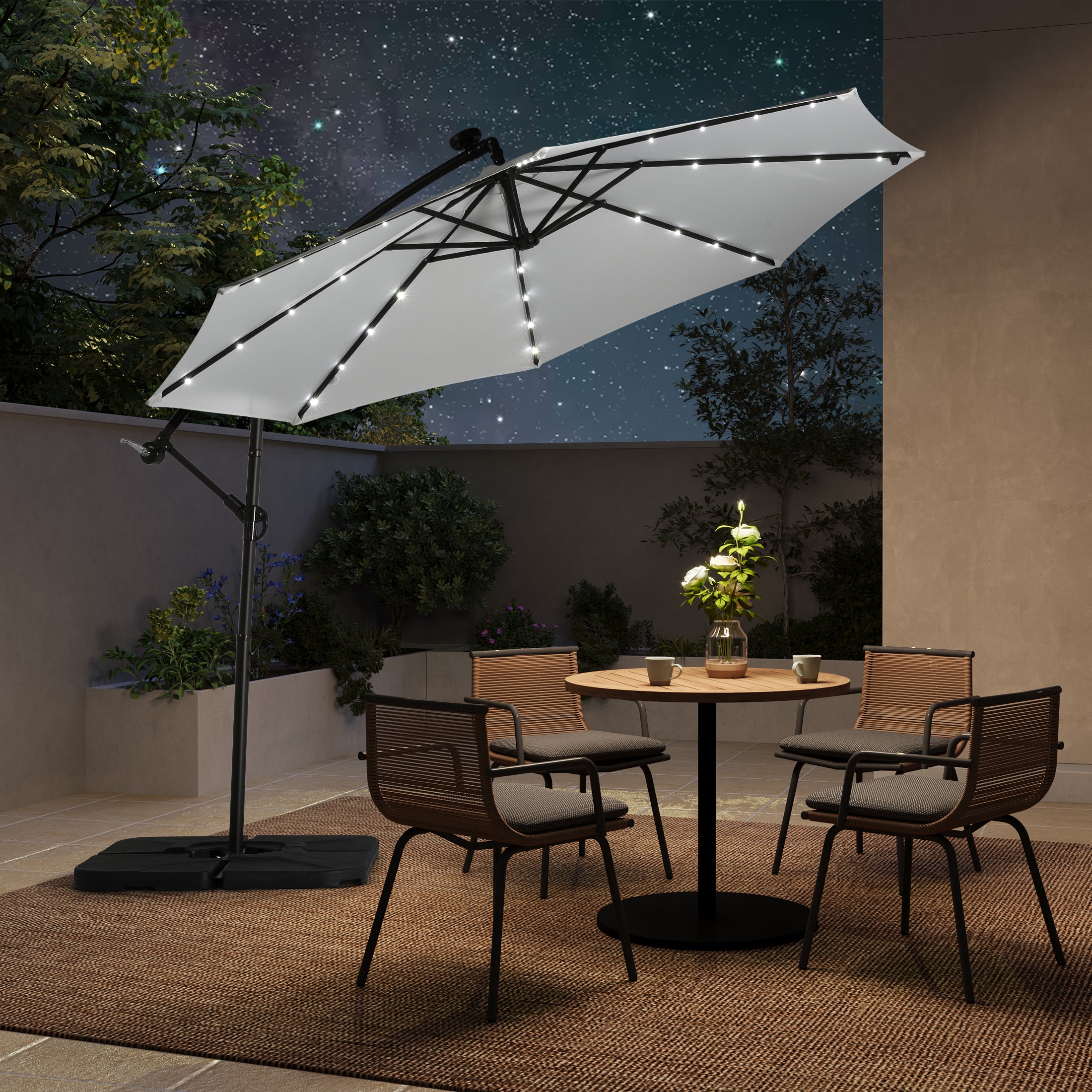 Westlake 10 ft. Outdoor / Paito Cantilever Hanging Umbrella with Solar Power LED lights