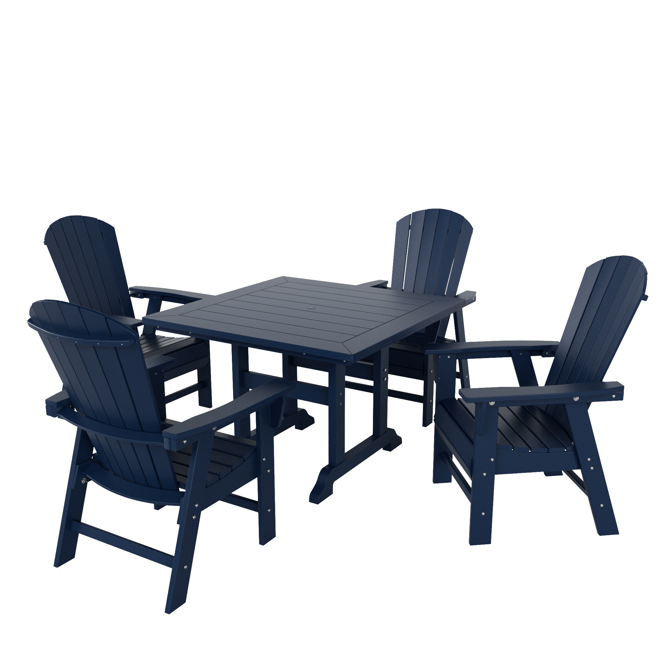 Portside 5 Piece Outdoor Patio Dining Square Table and Shell Back Armchair Set