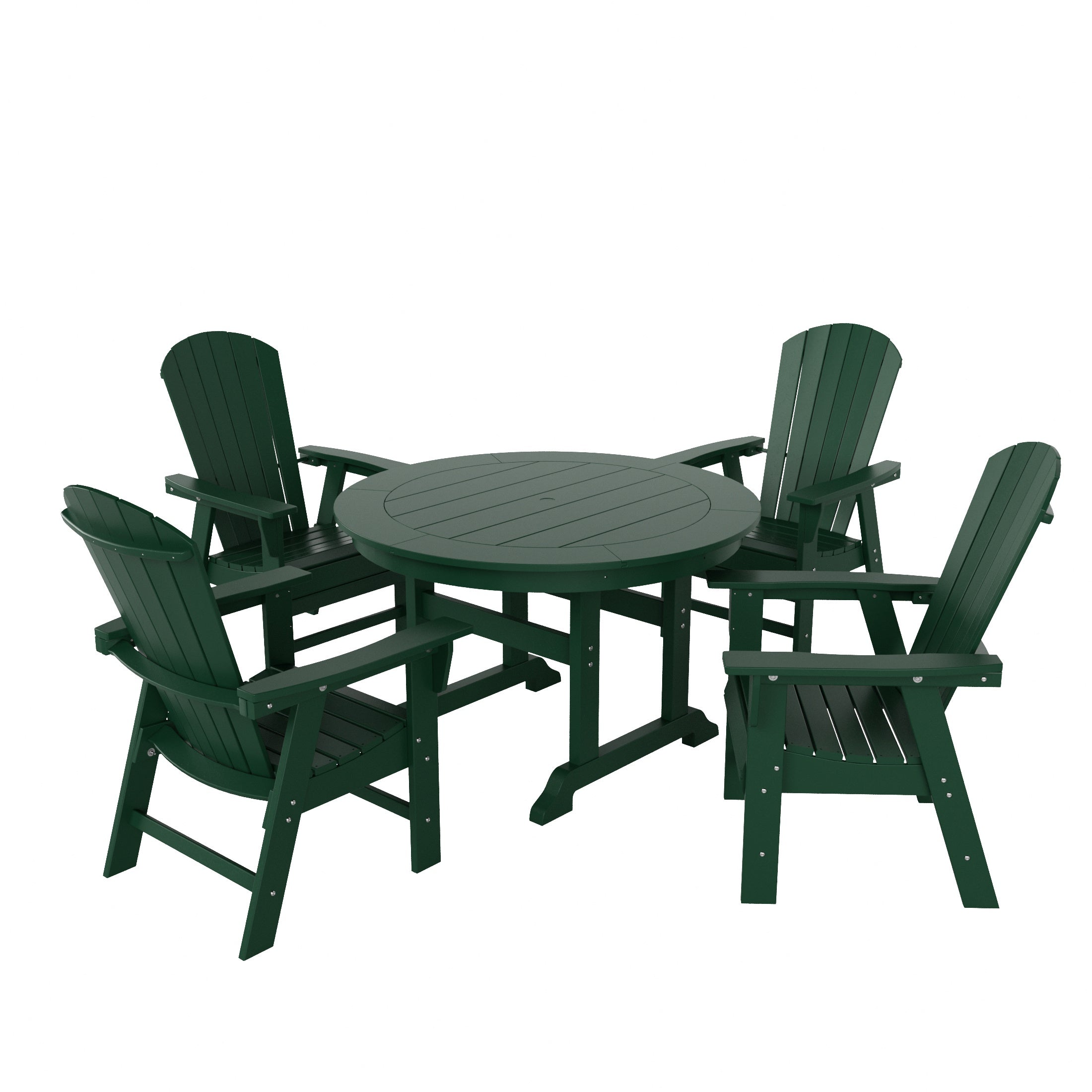 Portside 5 Piece Outdoor Patio Dining Round Table and Shell Back Armchair Set