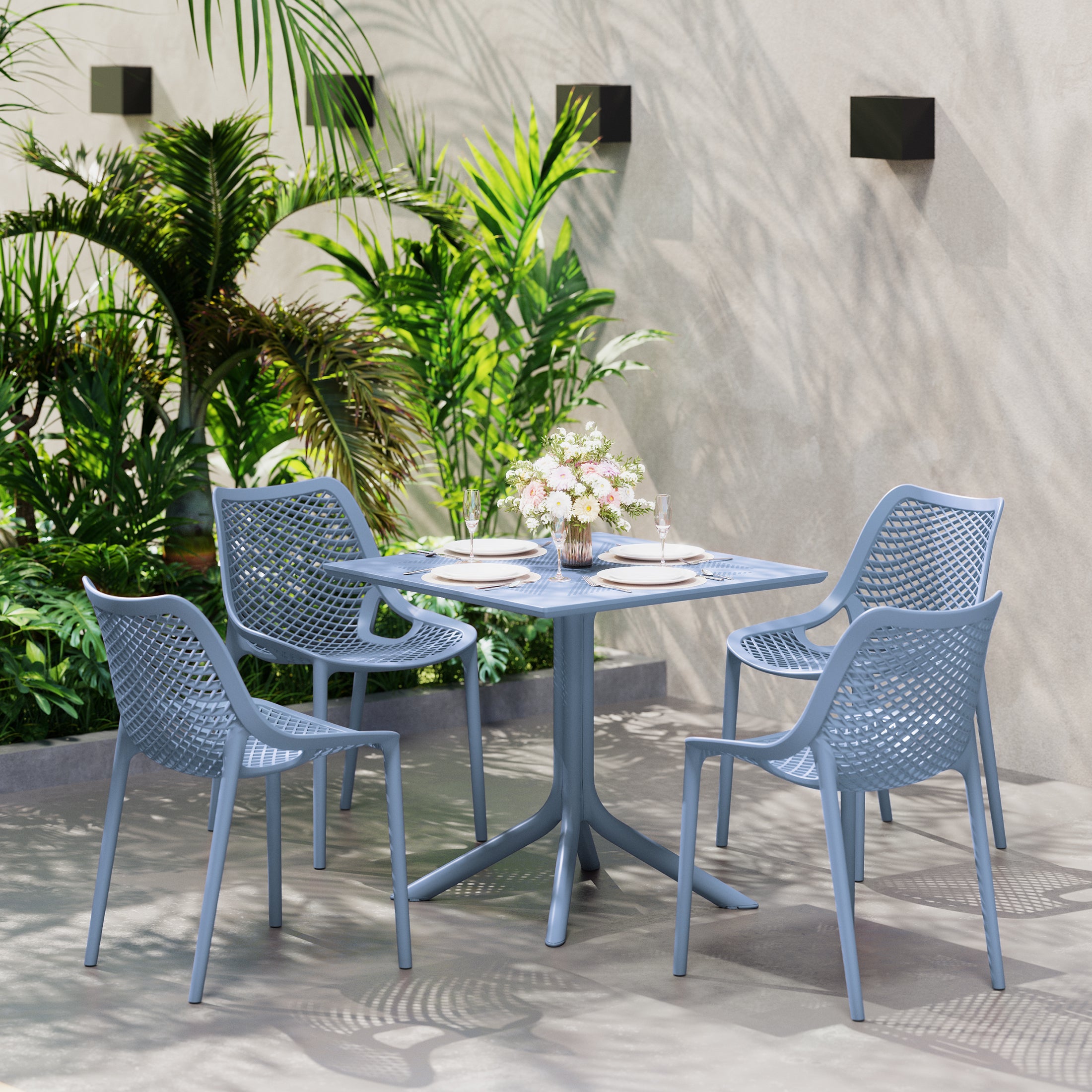 Sunshine 5-Piece Modern Square Patio Dining Table Set with Stackable Patio Dining Chairs