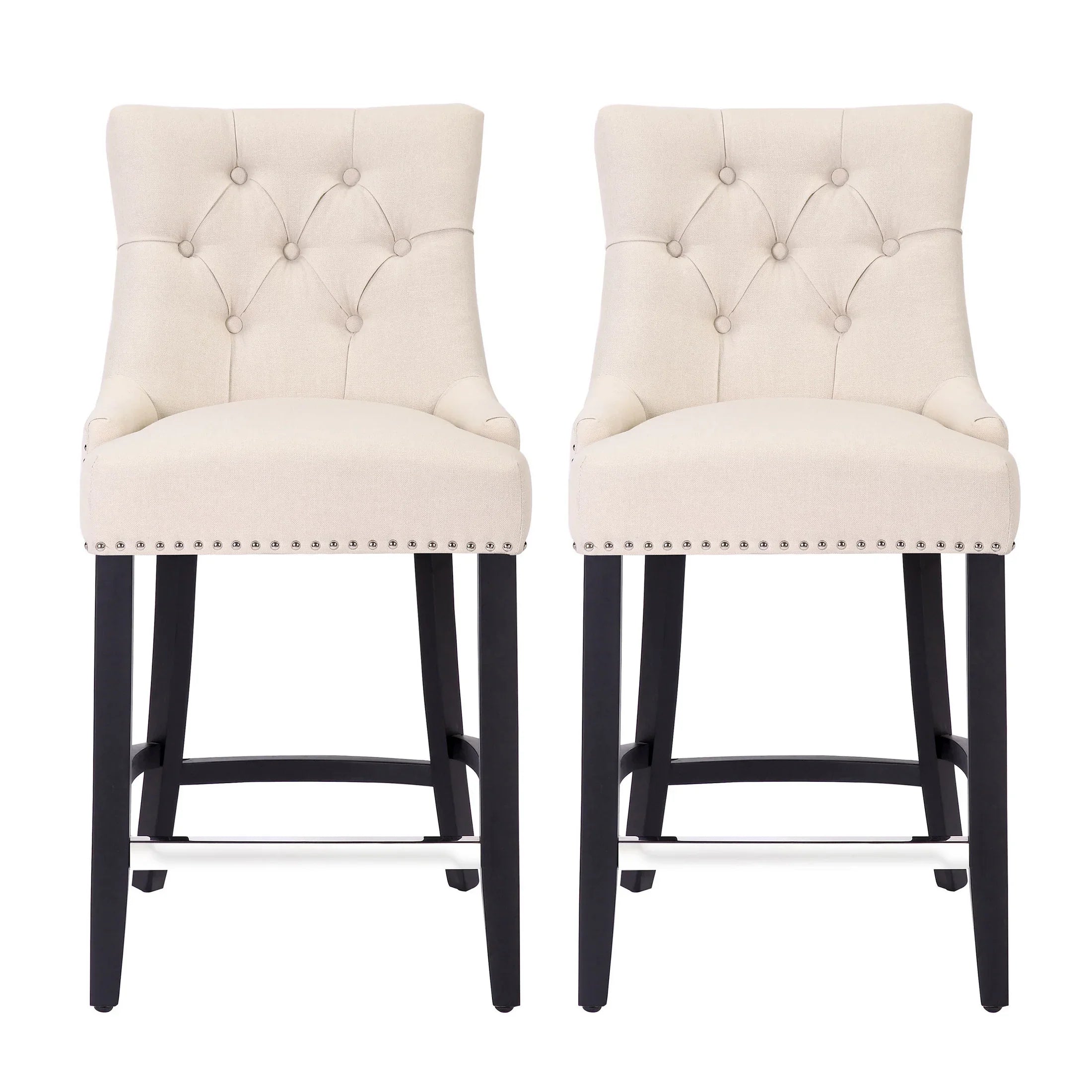 Bellmount 24" Upholstered Wood Bar Stool with Tufted Back (Set of 2)