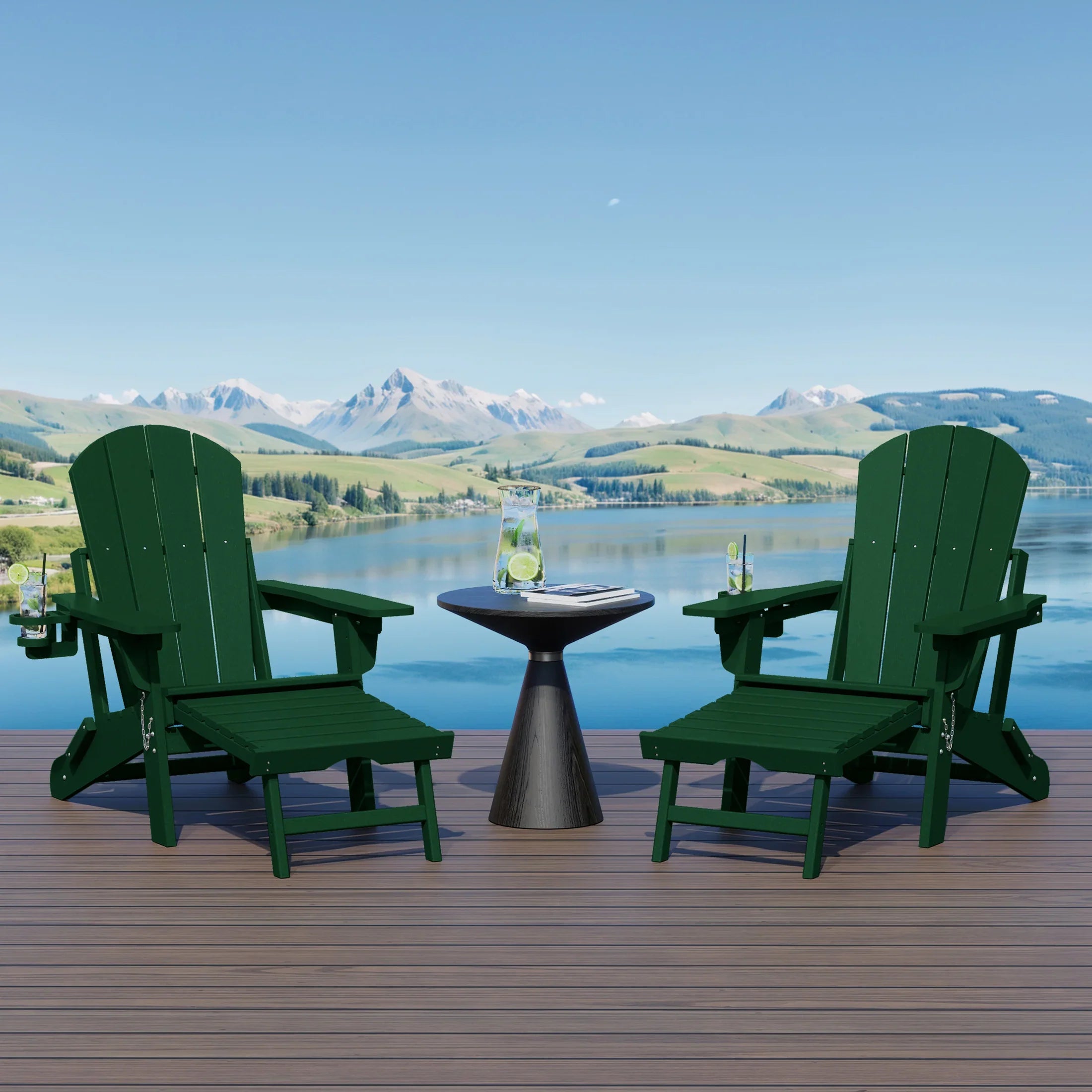 Paradise Folding Adjustable Adirondack Chair with Retractable Ottoman and Cup Holder (Set of 2)