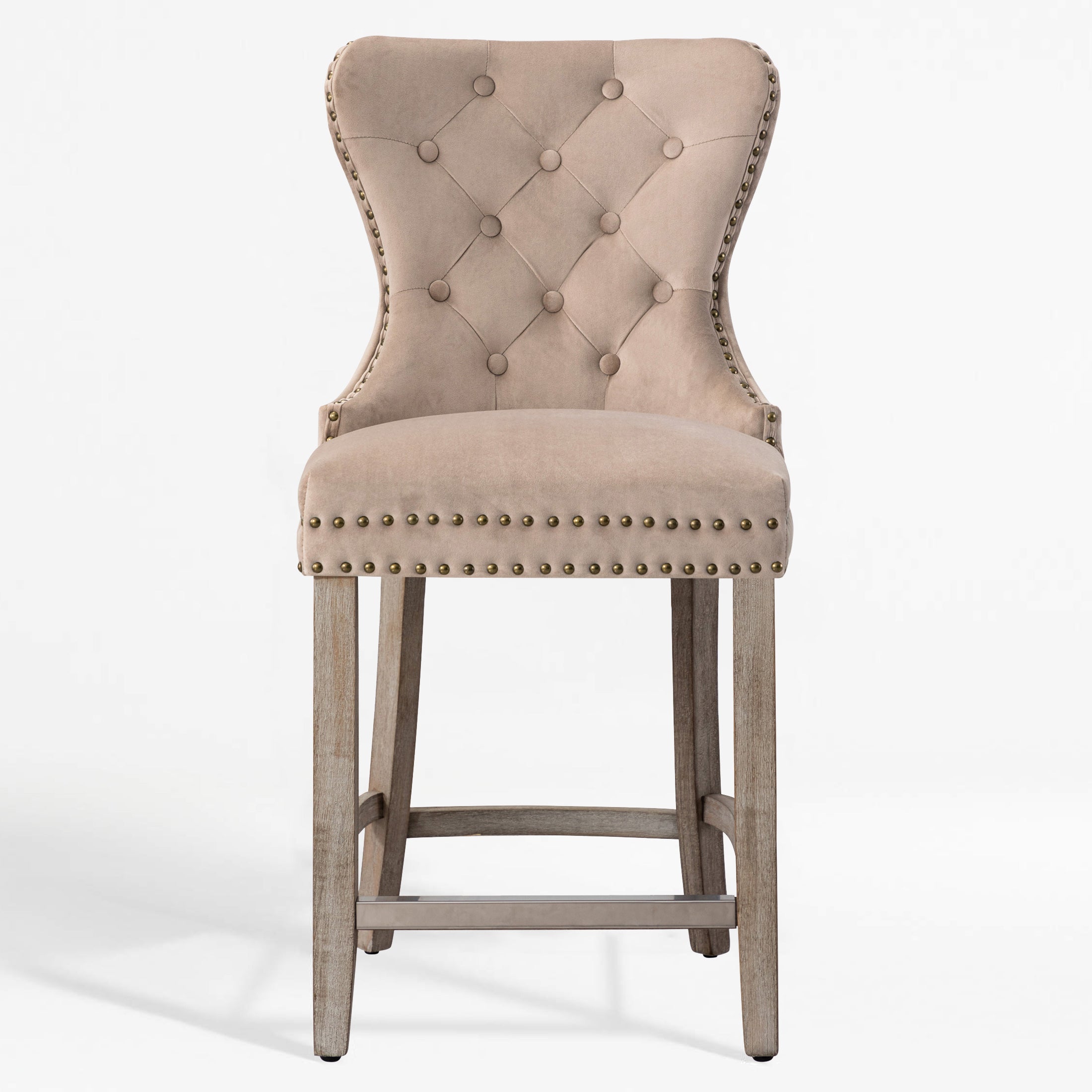 Hank 24" Tufted Velvet Counter Stool, Antique Gray