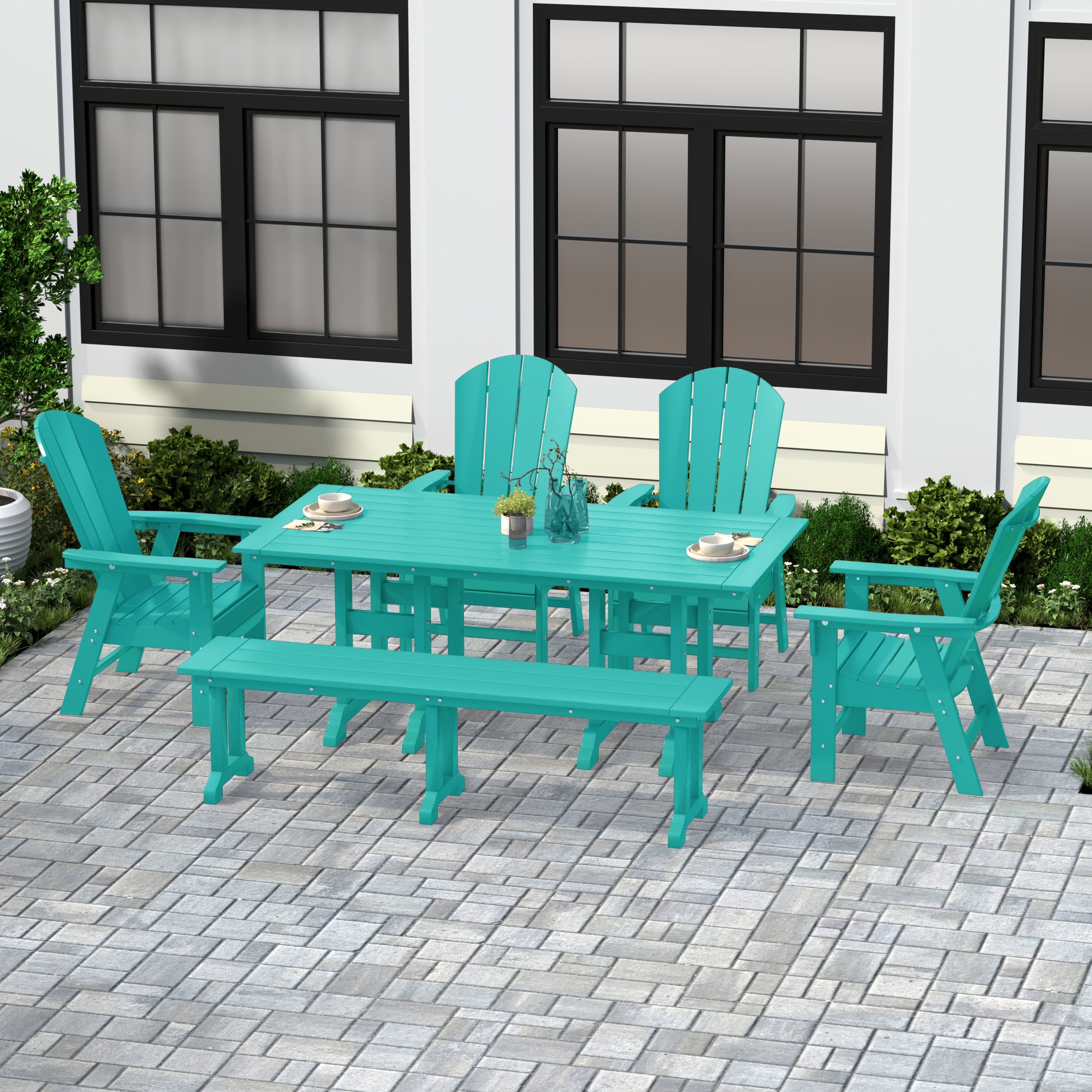 Paradise 6 Piece Outdoor Patio Dining Table and Armchair Dining Bench Set