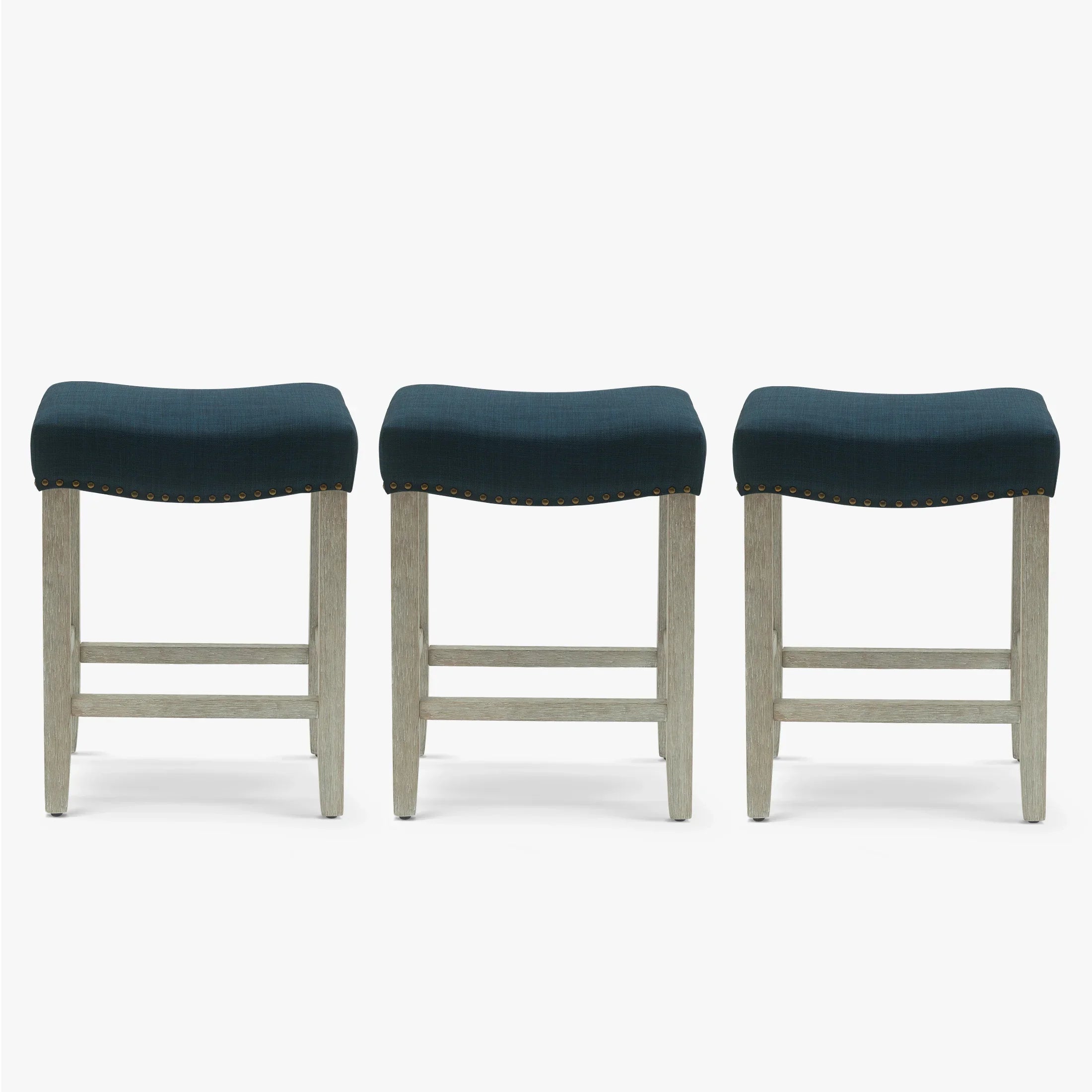 Bulmon 24" Upholstered Saddle Seat Antique Gray Counter Stool (Set of 3)