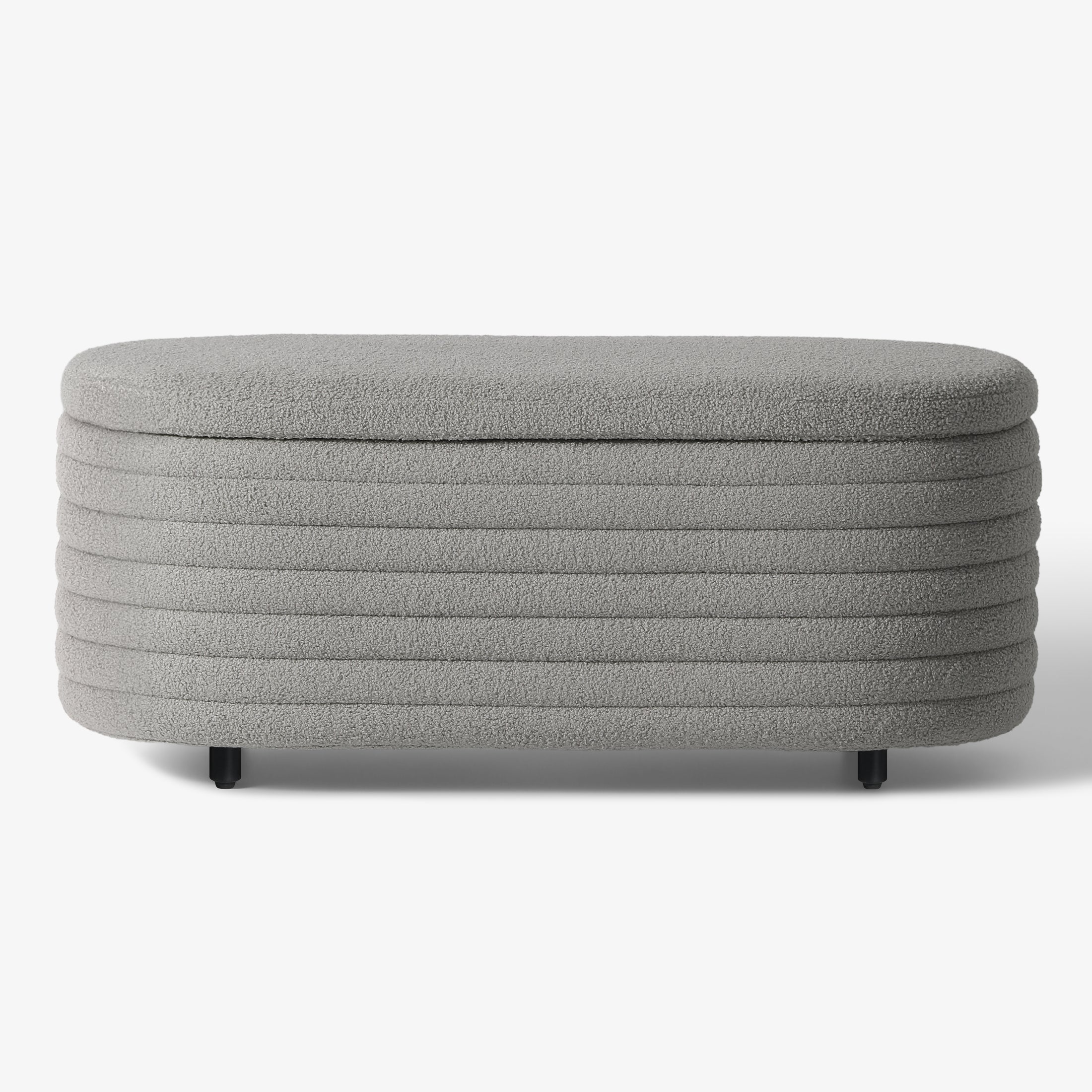 Celine 42" Wide Mid-Century Modern Upholstered Teddy Sherpa Tufted Oval Storage Ottoman Bench