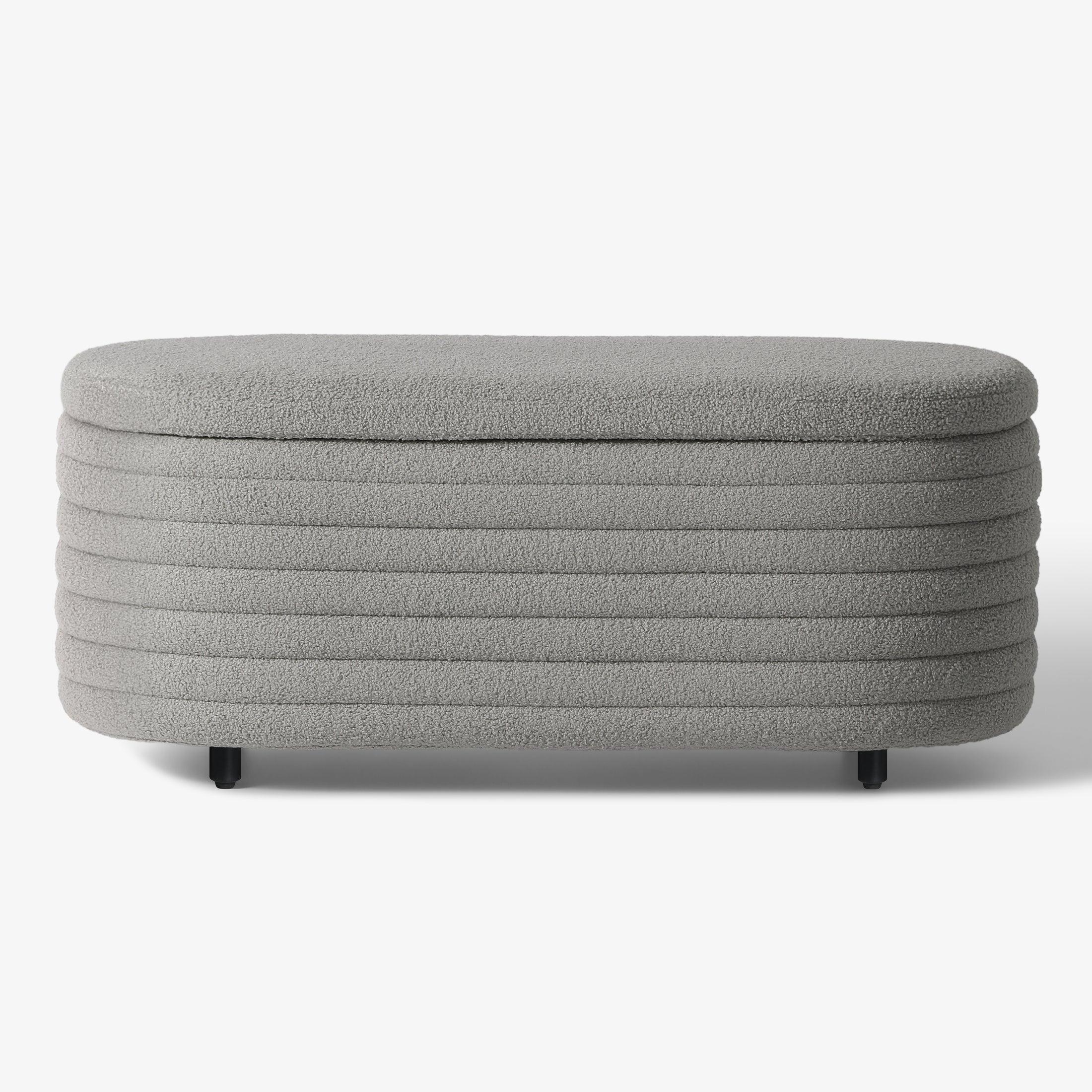 Celine 42" Wide Mid-Century Modern Upholstered Teddy Sherpa Tufted Oval Storage Ottoman Bench
