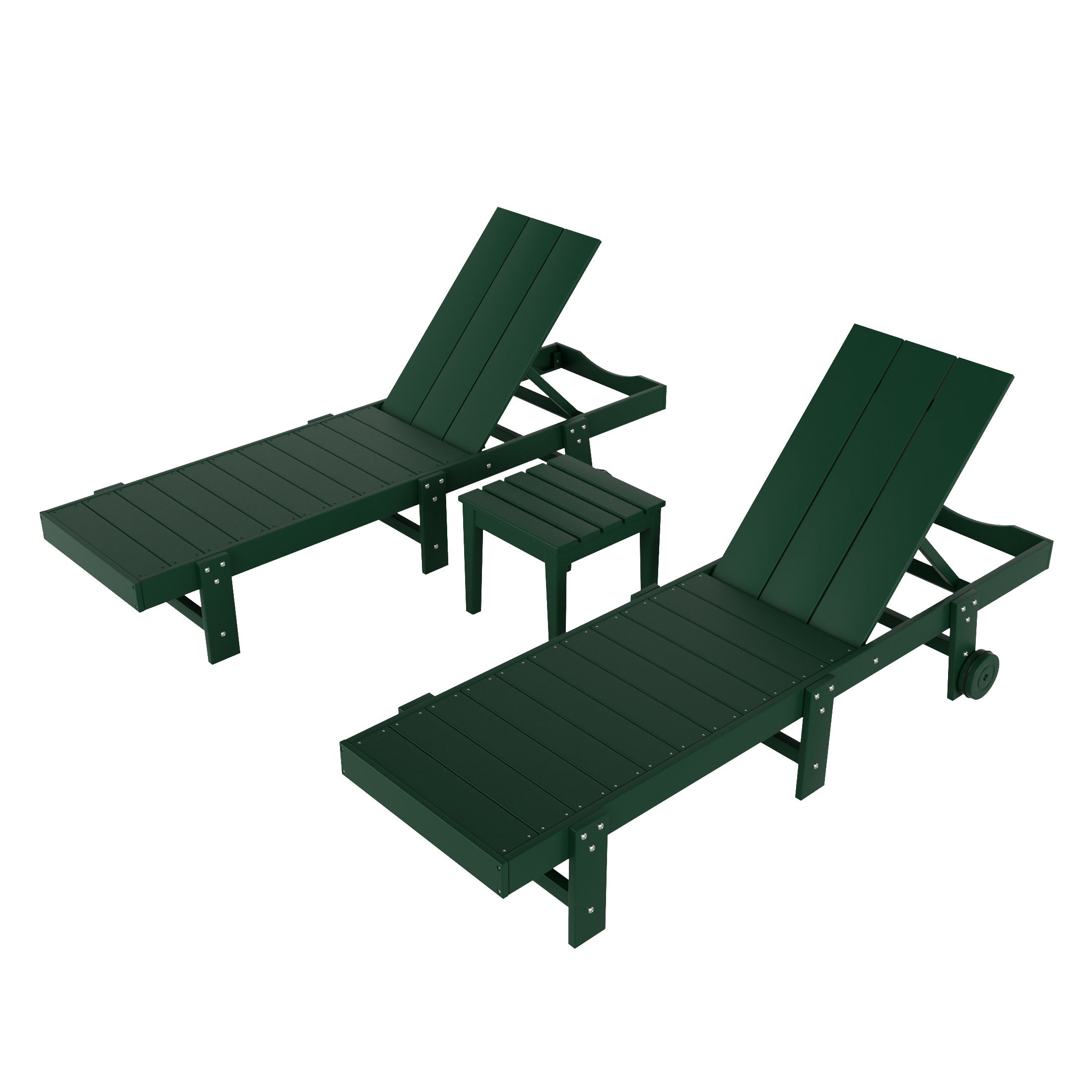 Palms 3 Piece Modern Poly Reclining Chaise Lounge With Wheels