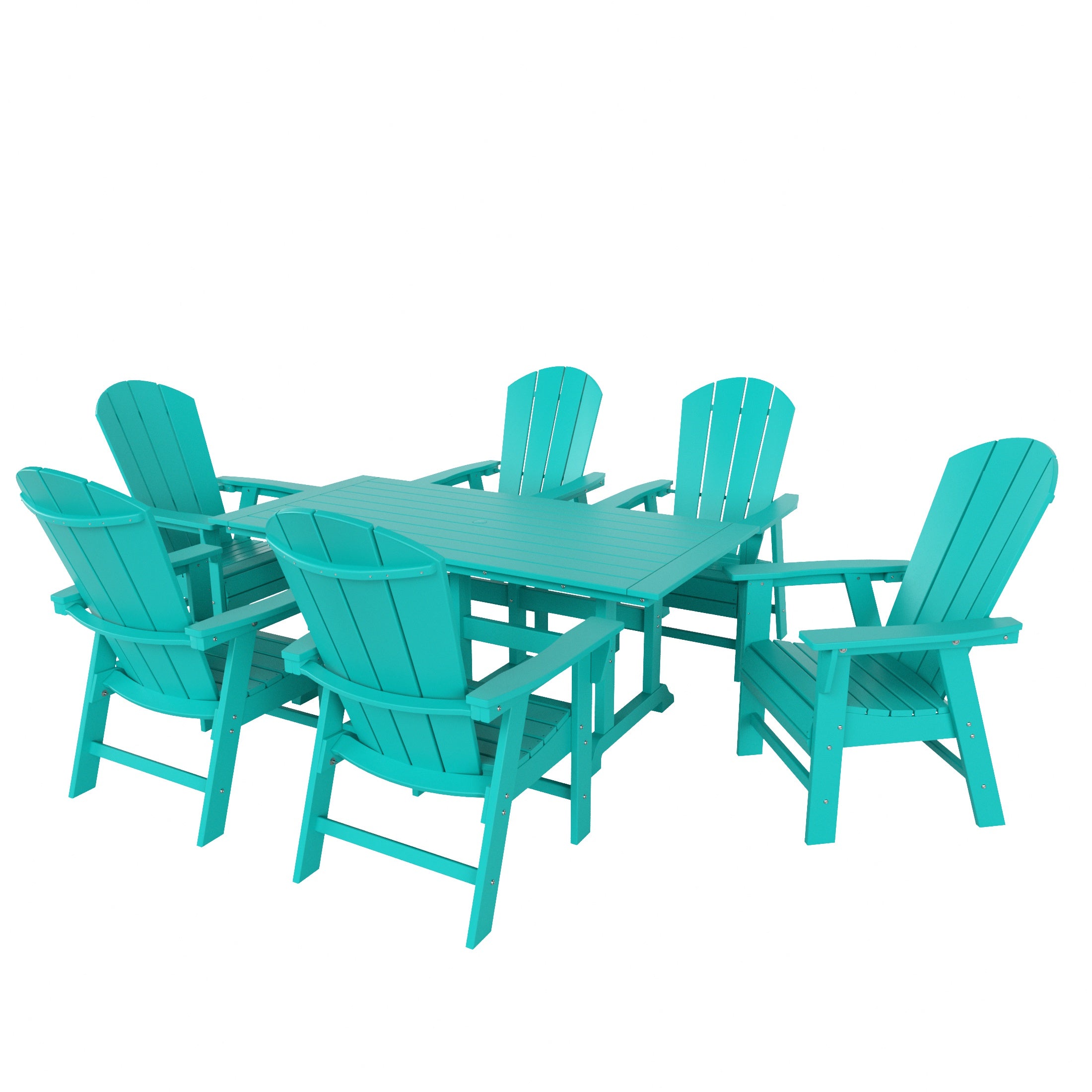 Paradise 7 Piece Outdoor Patio Dining Table and Adirondack Armchair Set