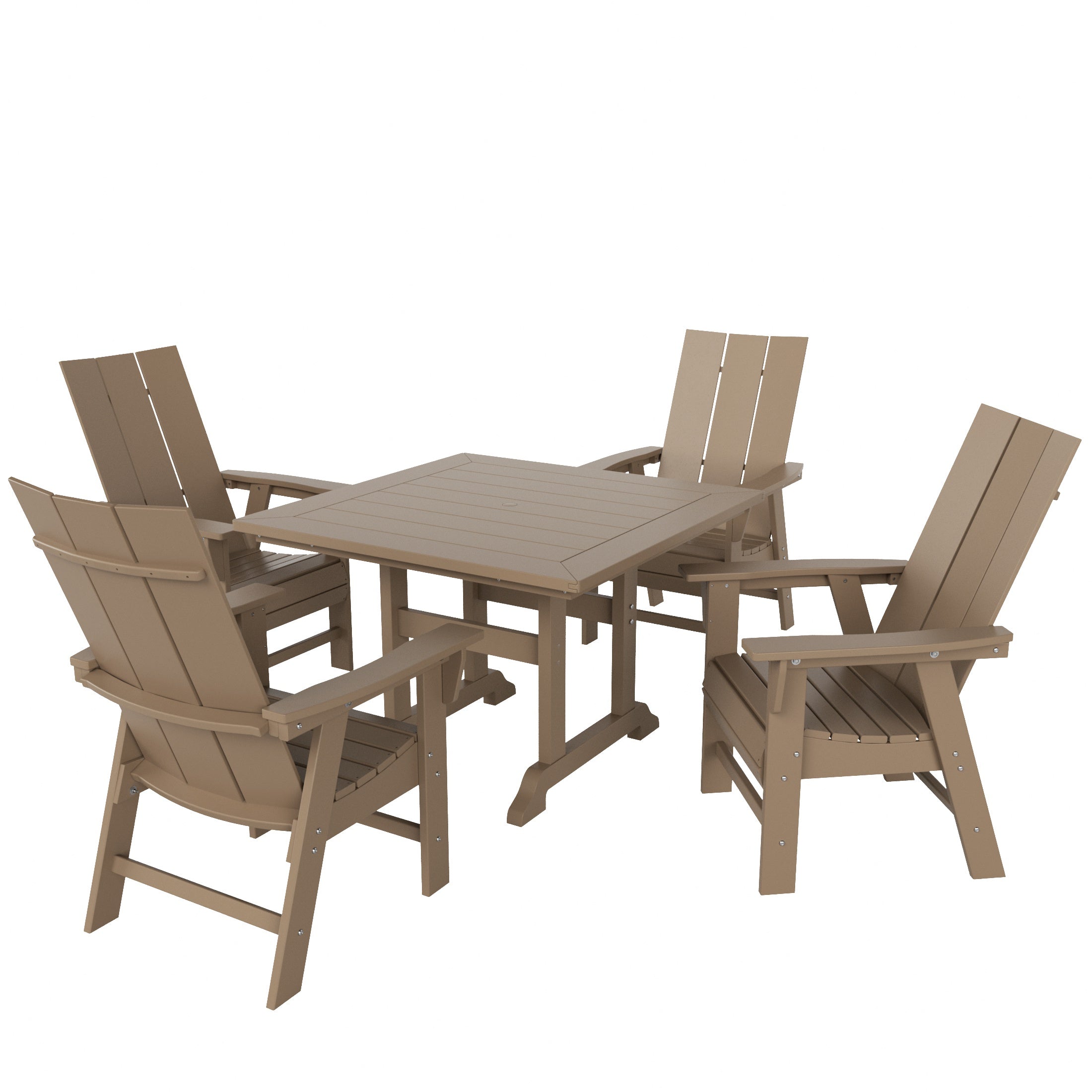 Palms 5 Piece Outdoor Patio Dining Square Table and Modern Armchair Set