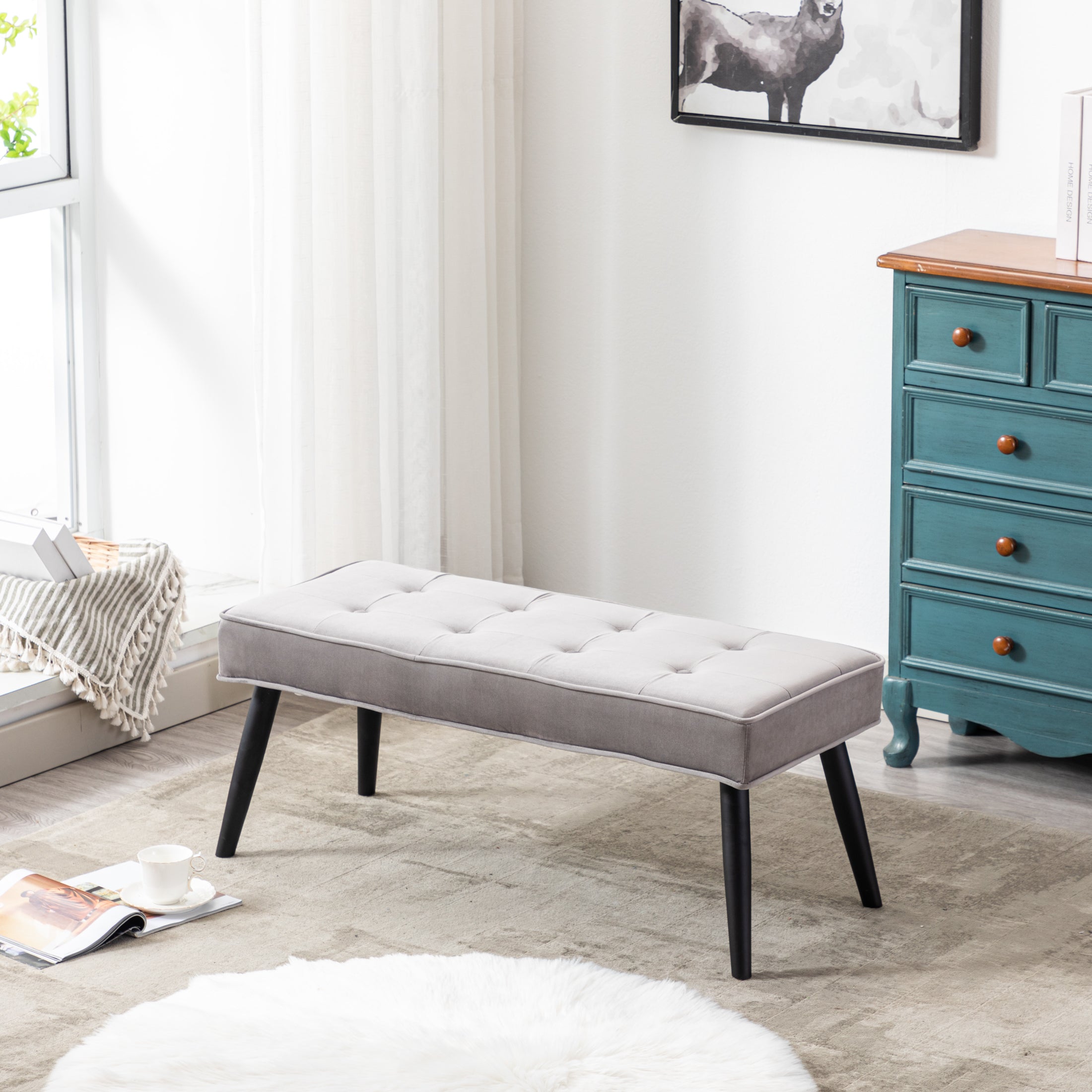 Hank Button Tufted Velvet Upholstered Accent Bench