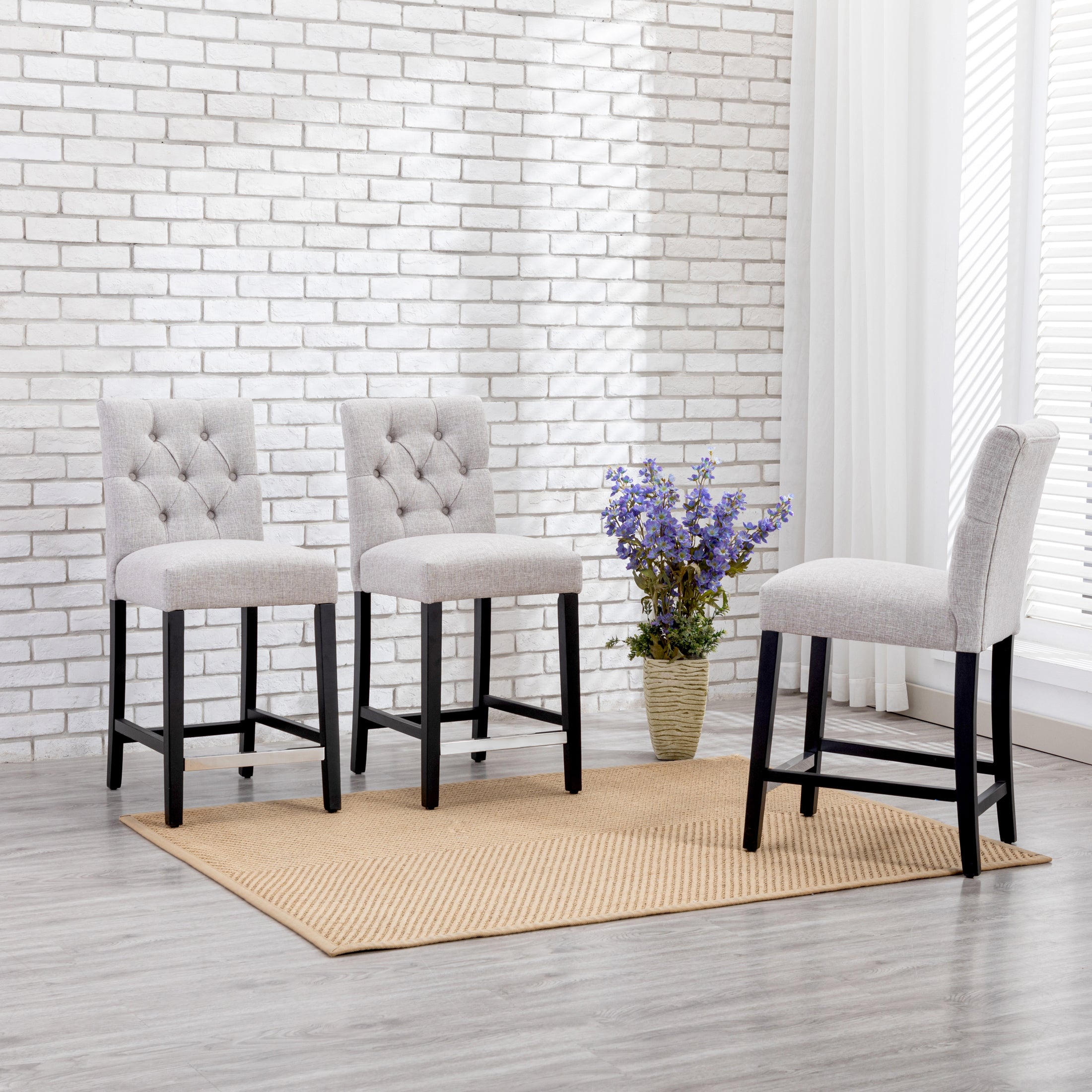 Bellmount 24" Upholstered Wood Counter Stool with Tufted Back (Set of 3)
