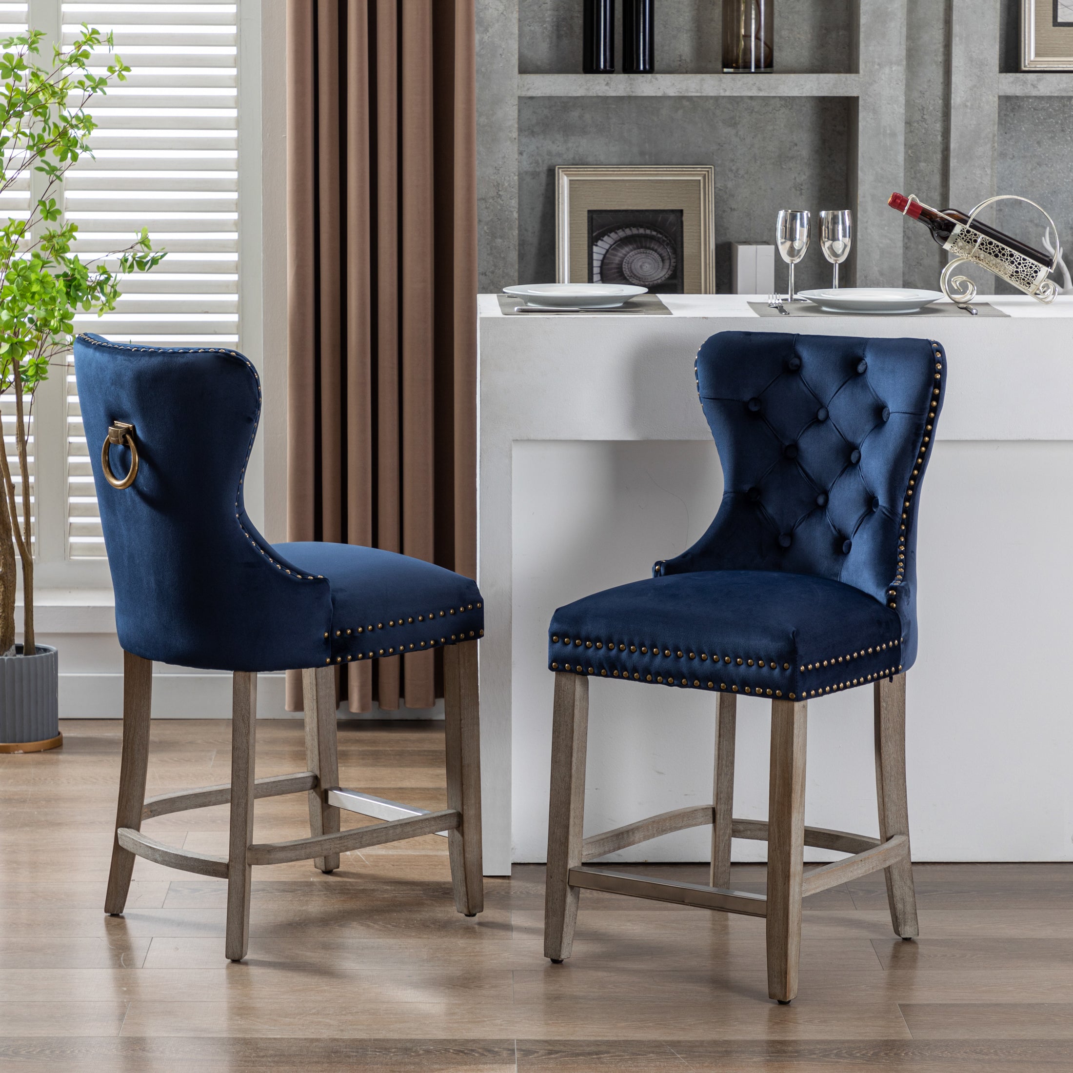 Hank 24" Tufted Velvet Counter Stool (Set of 2), Antique Gray