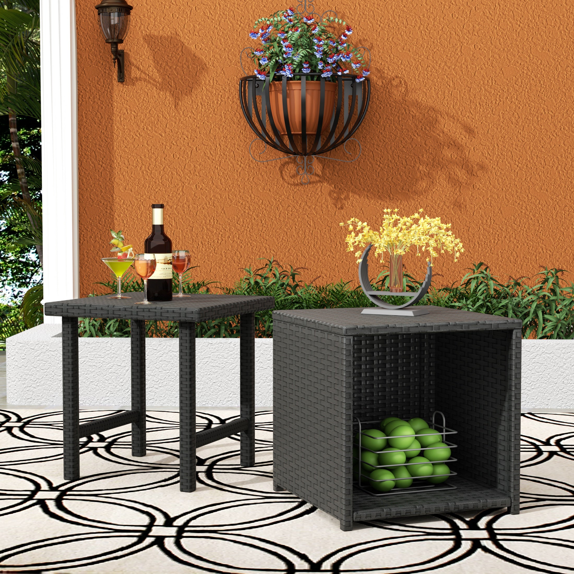 Wynston 2-piece Resin Wicker Outdoor Cube Ottoman with Square Side Table