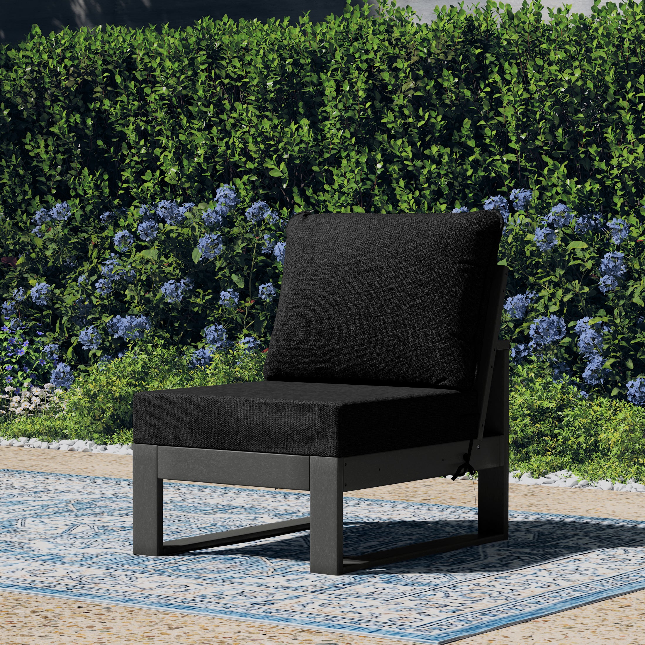 Rockaway Outdoor HDPE Sectional Armless Chair with Water-Proof Patio Cushions