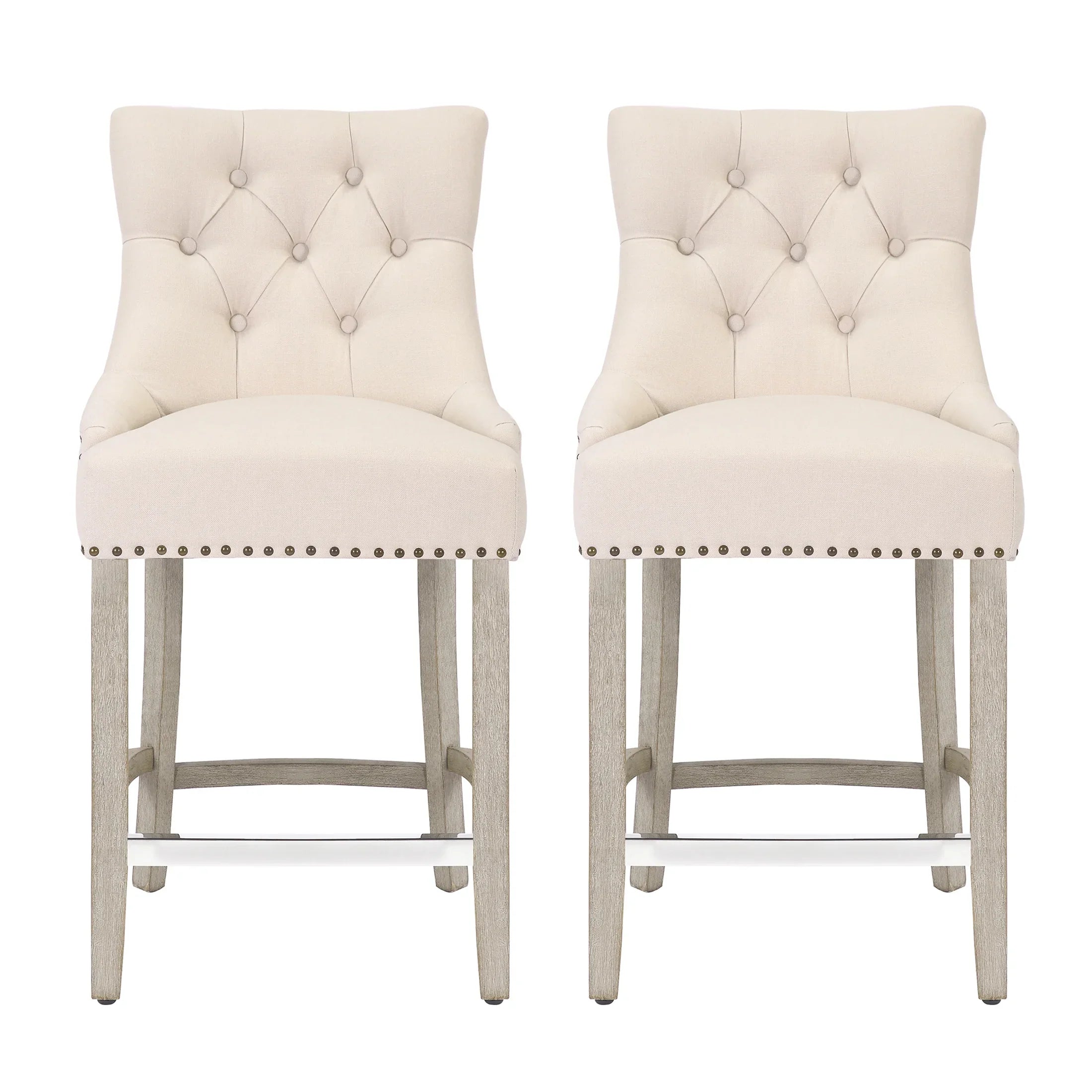 Bellmount 24" Upholstered Wood Bar Stool with Tufted Back (Set of 2)