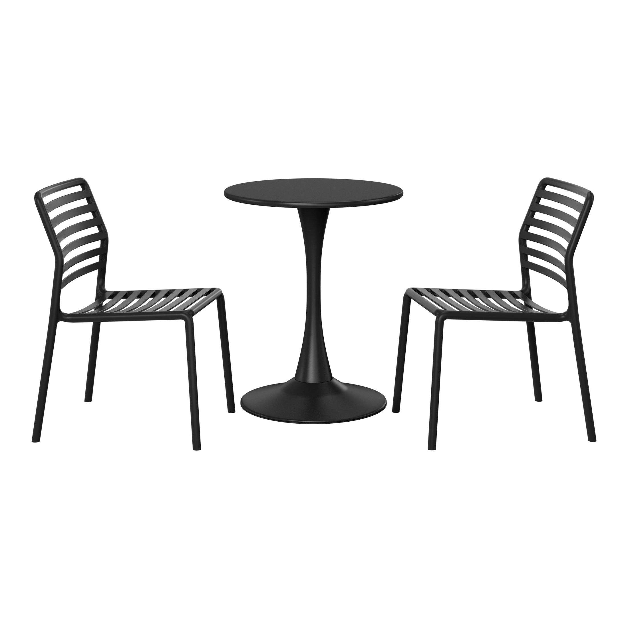 Sunshine 3-Piece Outdoor Metal Round Dining Table Set With Stackable Resin Patio Dining Chairs