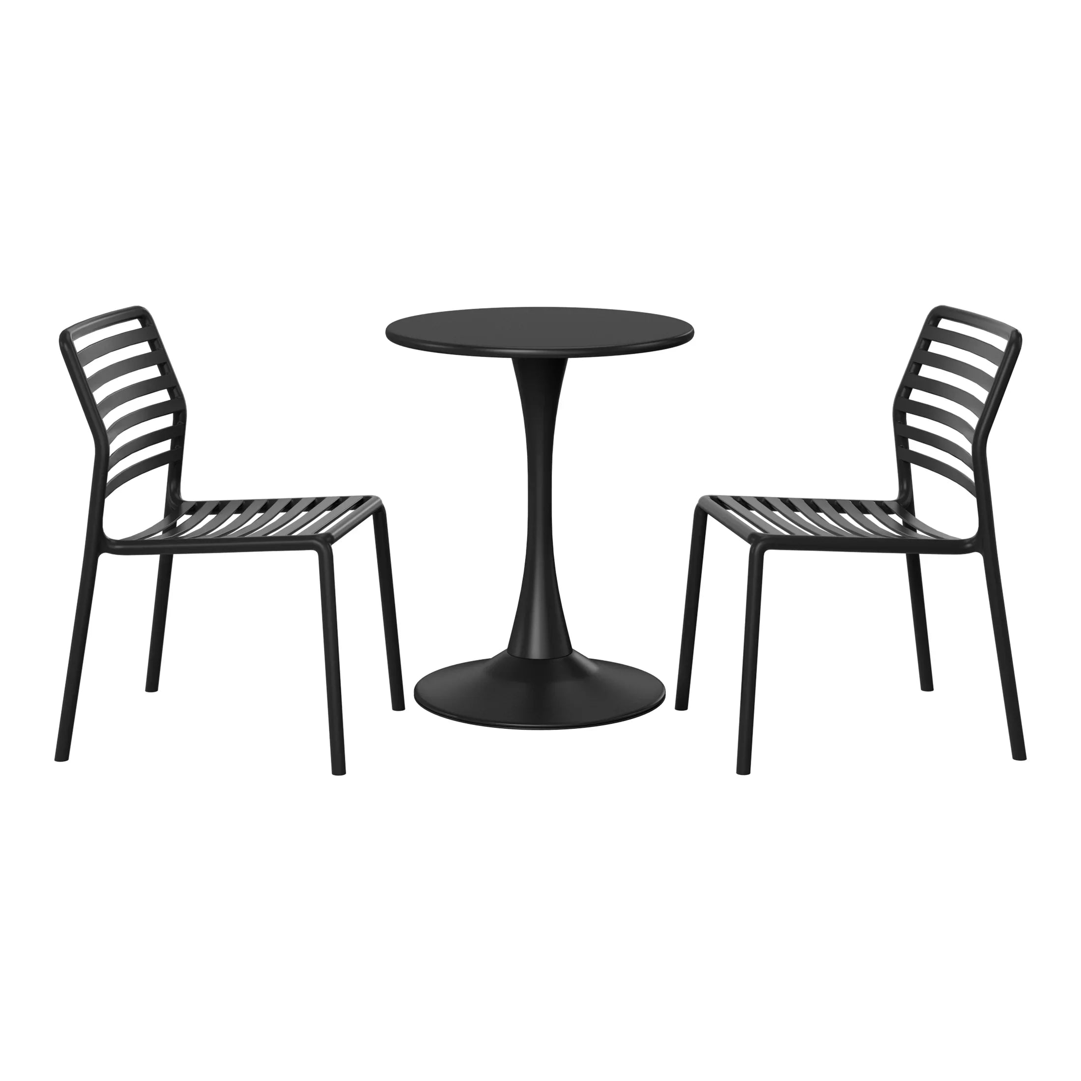 Sunshine 3-Piece Outdoor Metal Round Dining Table Set With Stackable Resin Patio Dining Chairs