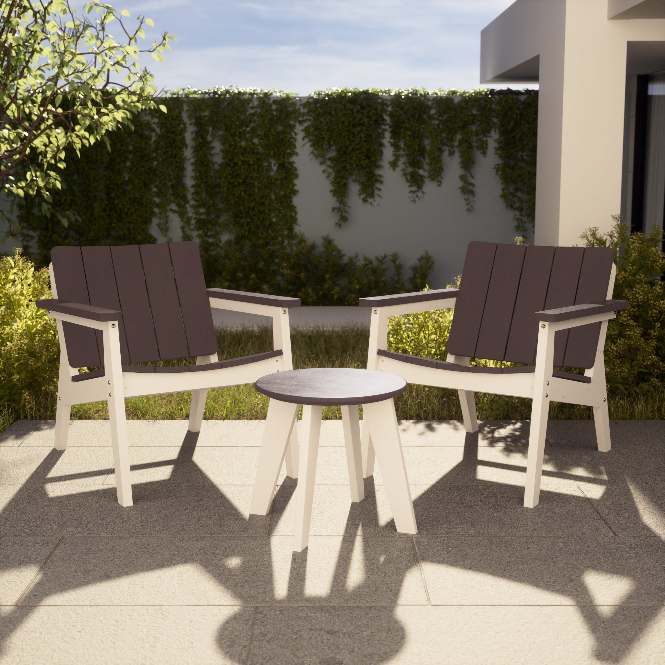Seaside 3-Piece Outdoor HDPE Conversation Set with Deep Seating Chairs and Round Side Table