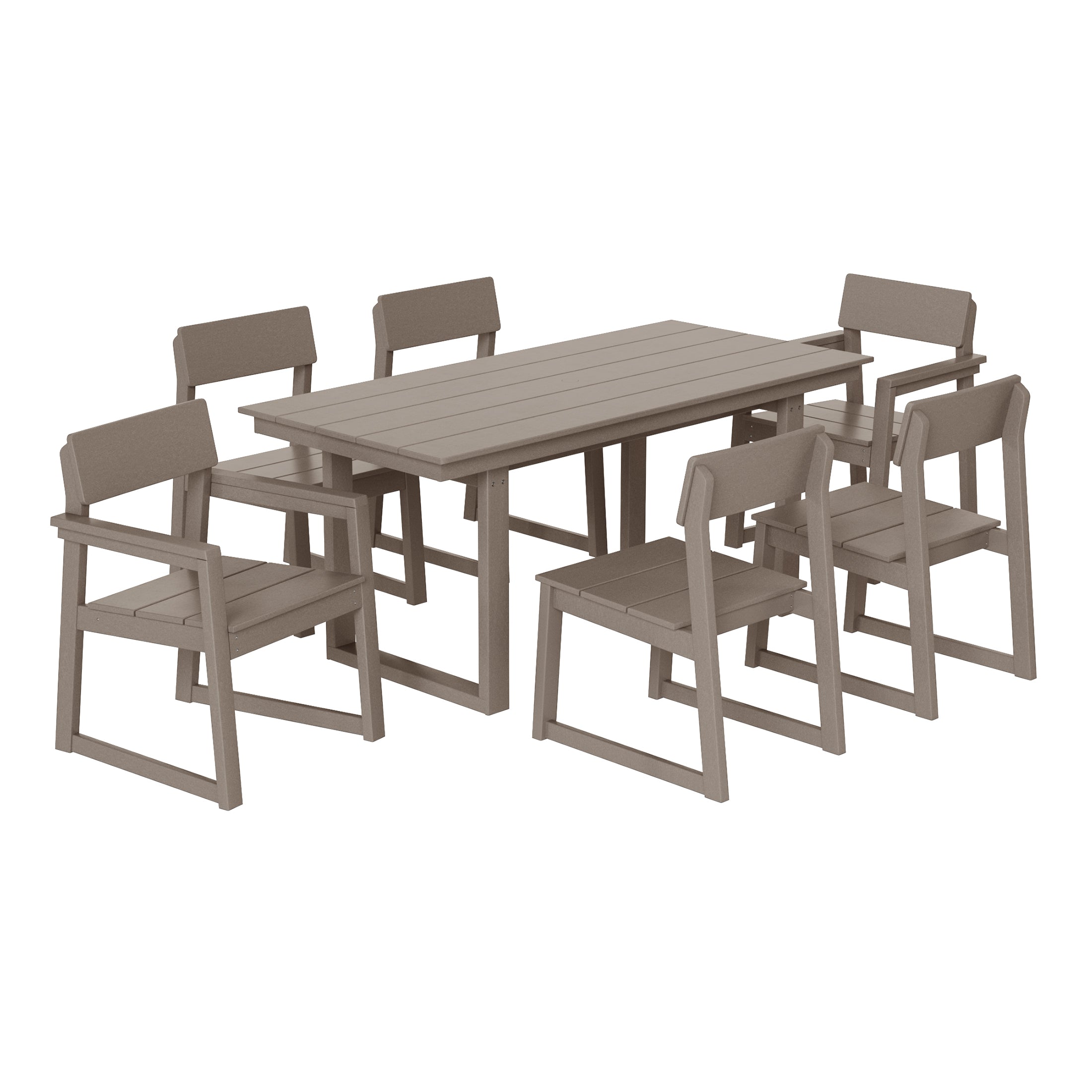 Cambria 7-Piece Modern HDPE Outdoor Patio Dining Table Set With Umbrella Hole