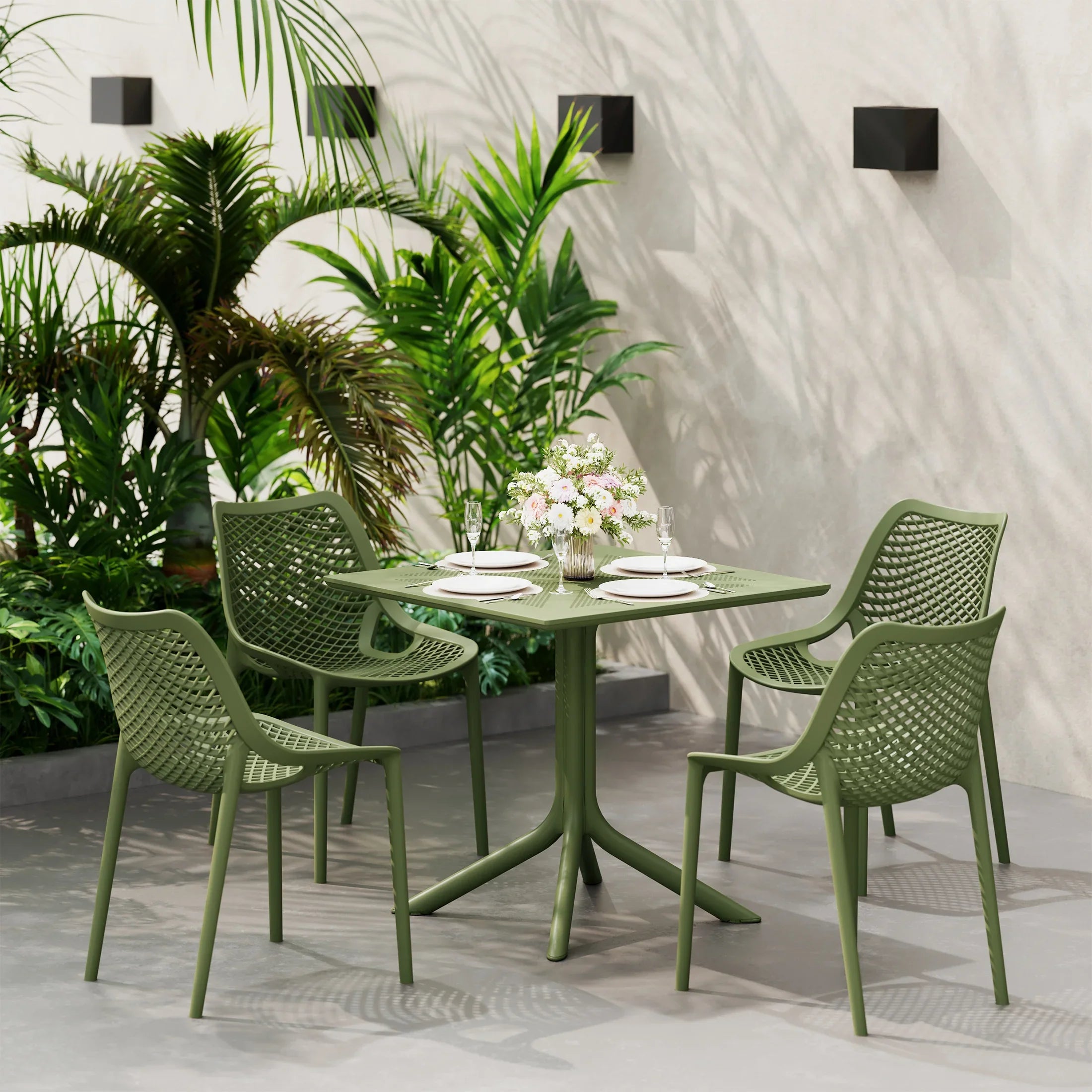Sunshine 31.5" Square Plastic Outdoor Patio Dining Table for 4