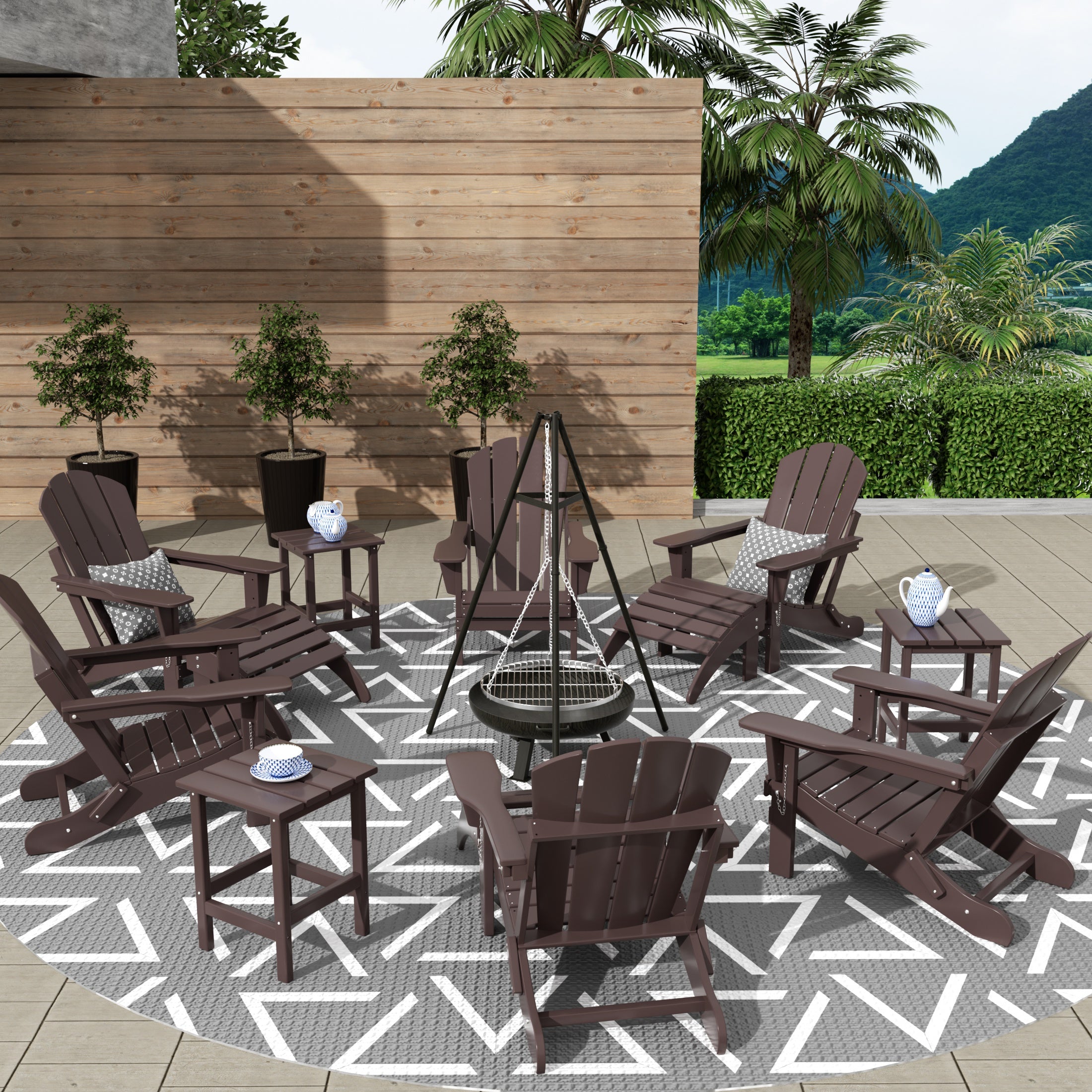 Paradise 12-Piece Outdoor Folding Poly Adirondack Chair With Ottoman And Side Table