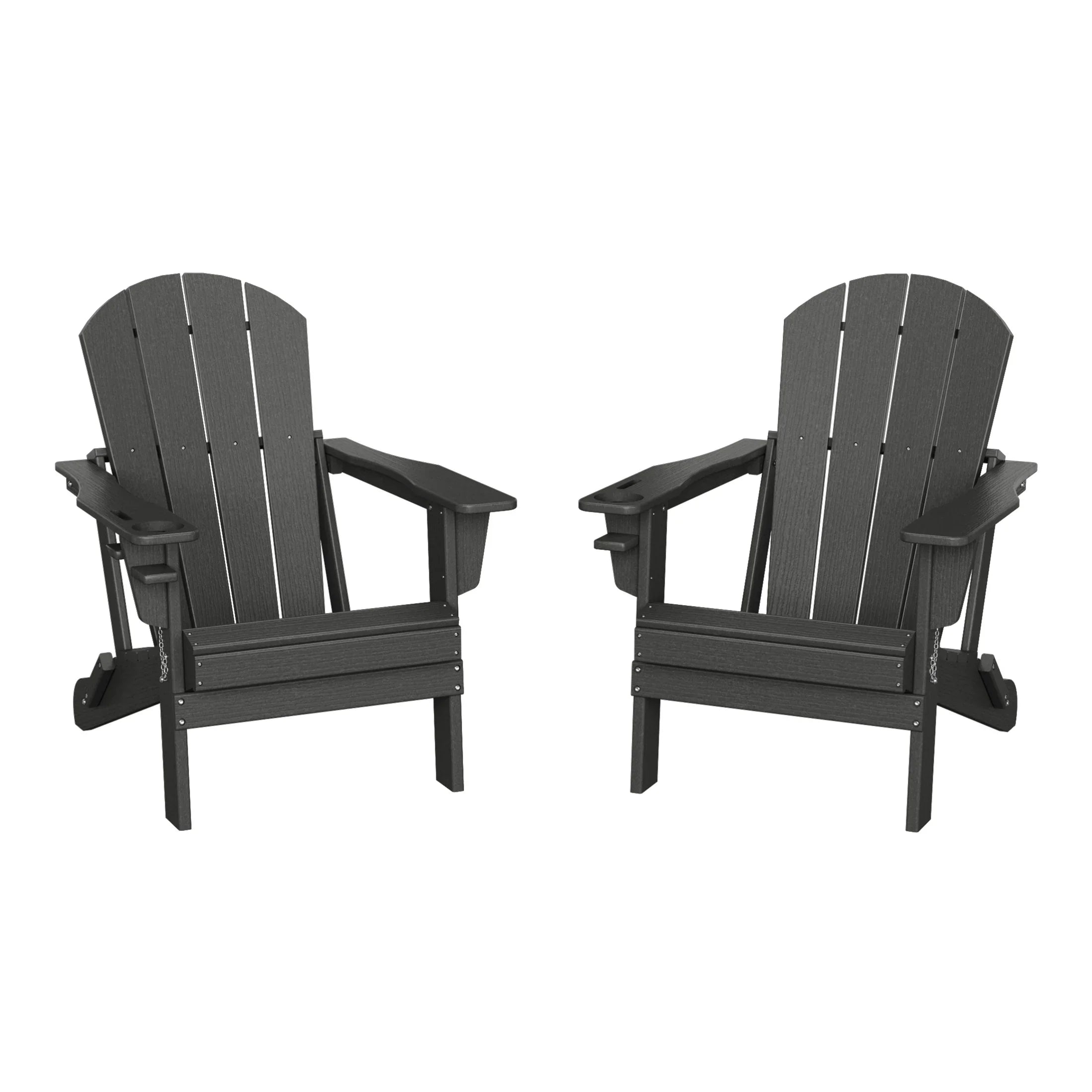 Rockport Outdoor Patio HDPE Resin Folding Adirondack Chairs With Cup Holder and Phone Holder (Set of Two)