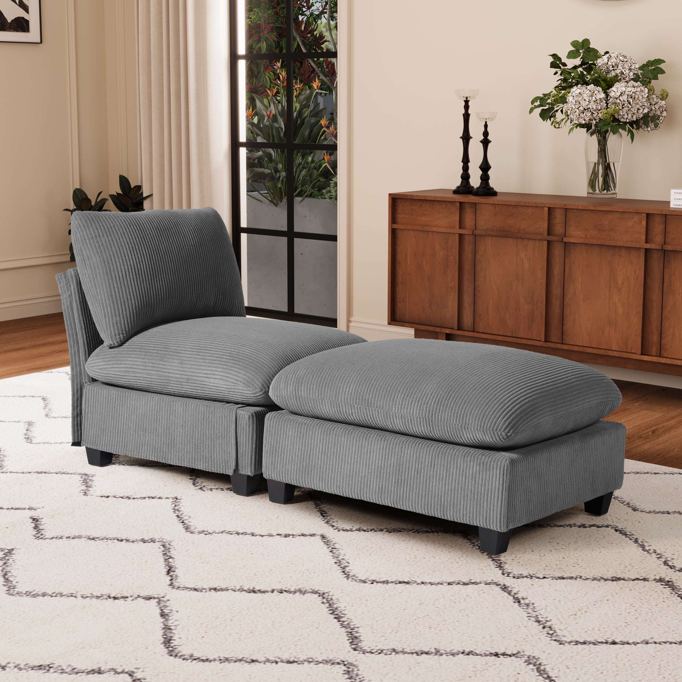 Ava 68.5" Corduroy Upholstered Indoor Chaise Lounge Chair