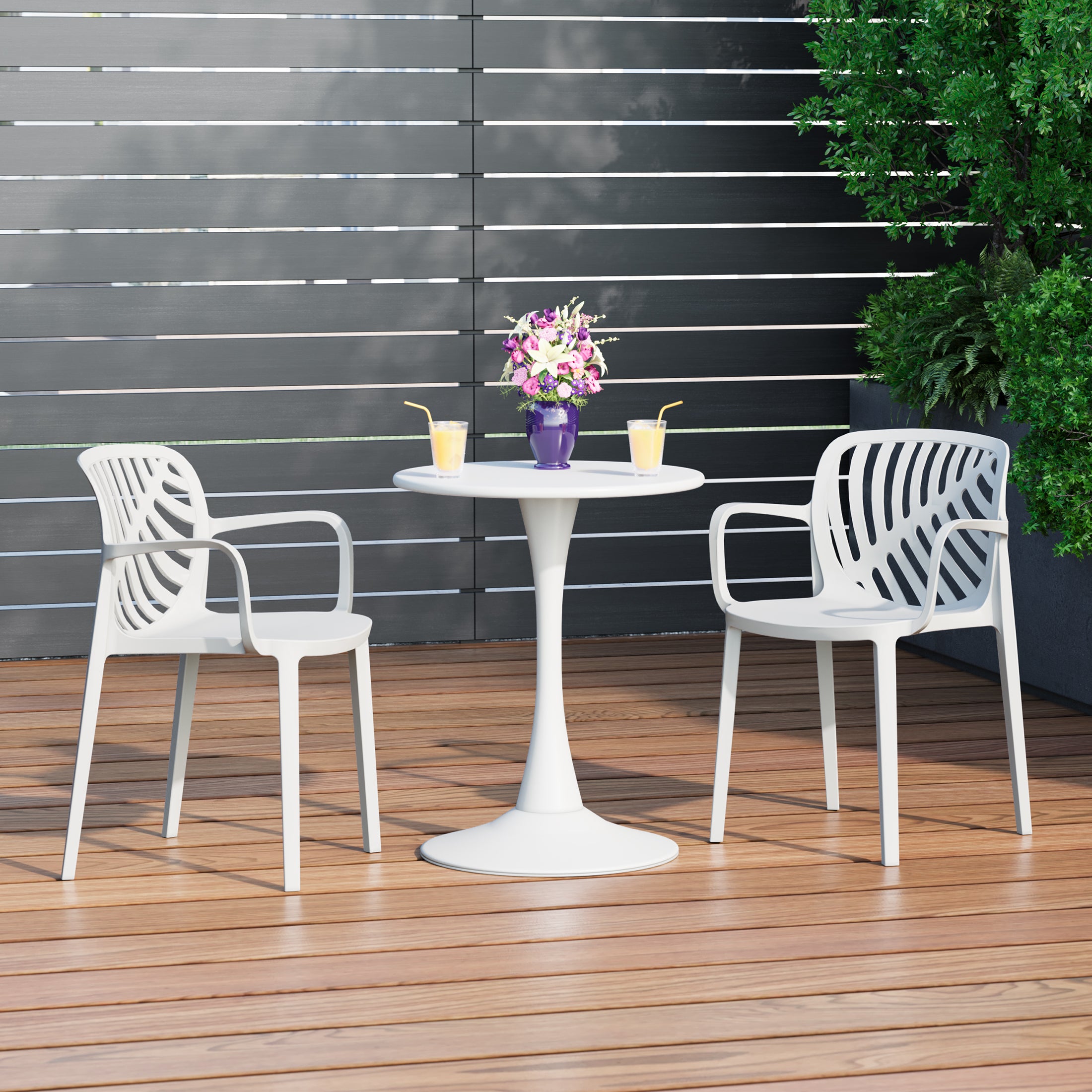 Sunshine Outdoor Modern Stackable Patio Dining Armchairs (Set of 2)