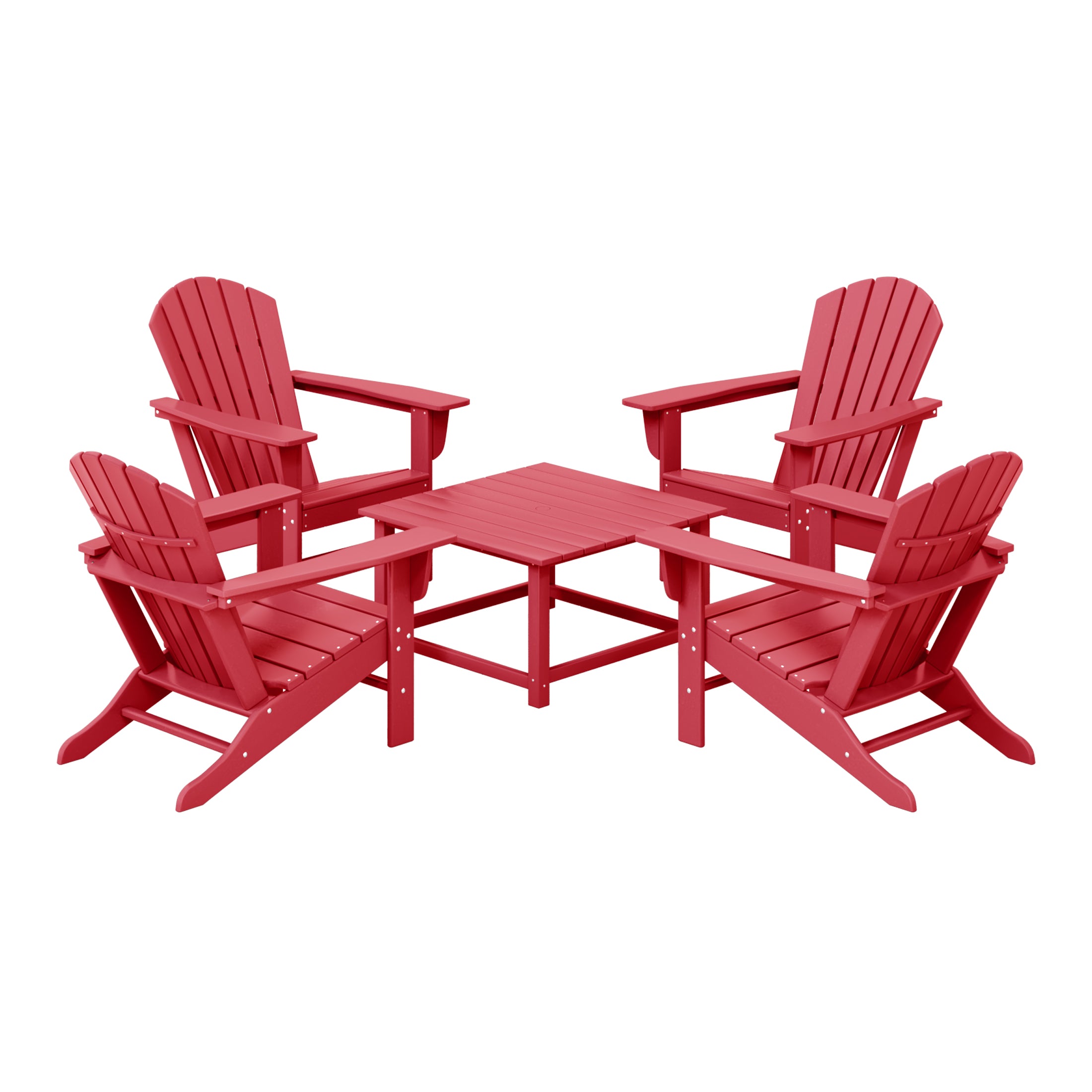 Portside 5-Piece Outdoor Patio HDPE Adirondack Chair With Square Coffee Table Conversation Set