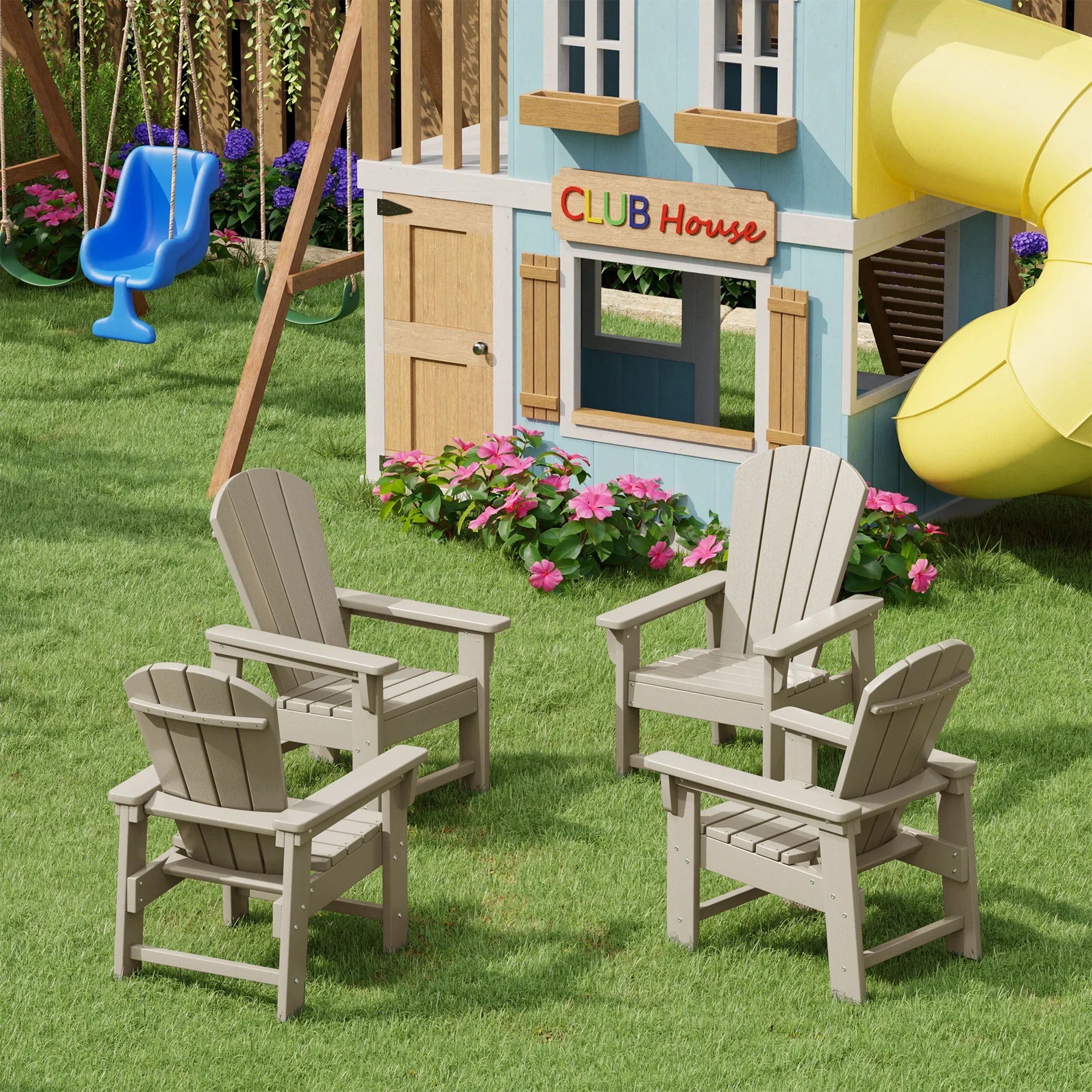 Paradise Kids Outdoor Adirondack Plastic Patio Chair (Set of 4)
