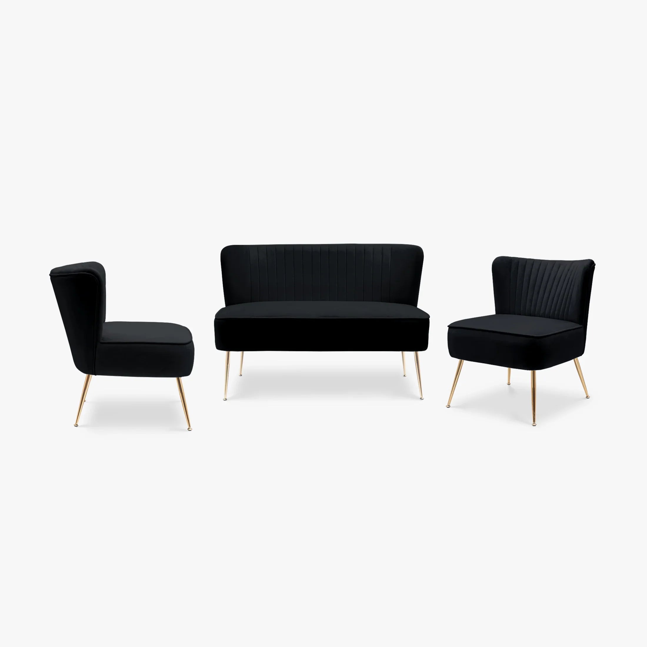 Alaia Mid Century Modern Tufted Velvet Loveseat Sofa and 25" Accent Chair 3-Piece Set