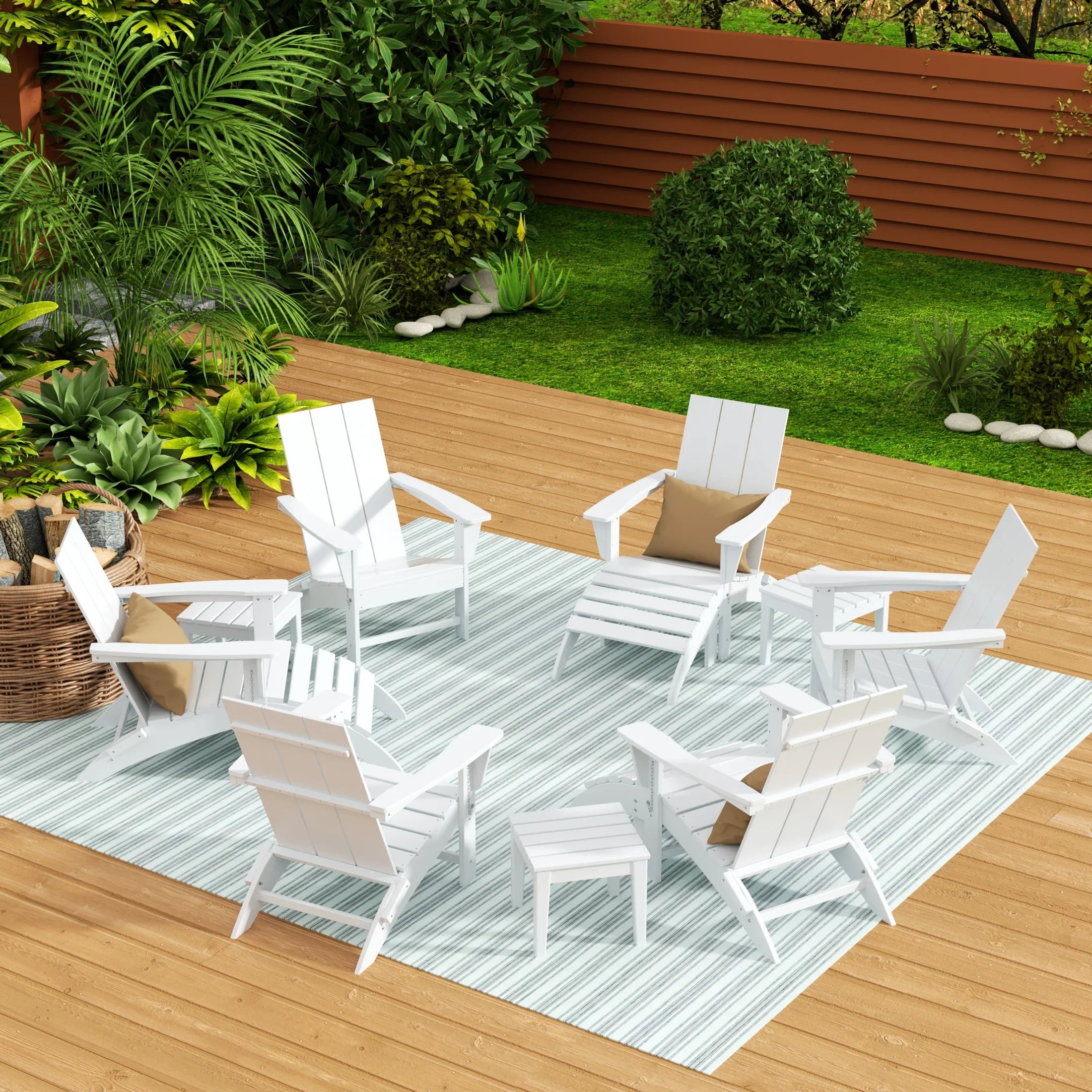 Palms 12-Piece Modern Poly Folding Adirondack Chair with Ottoman and Side Table