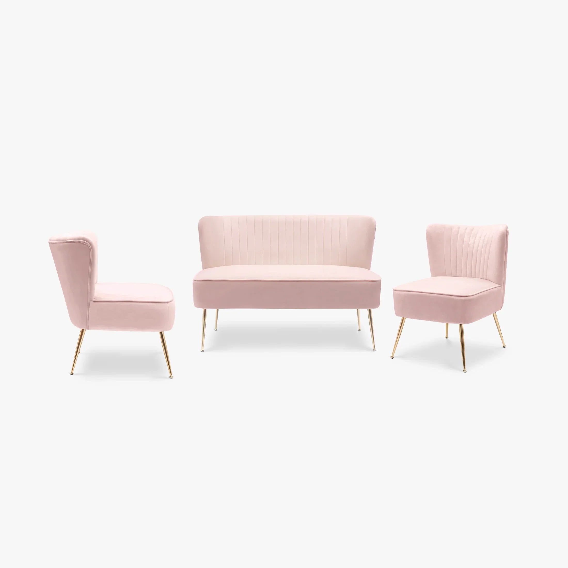 Alaia Mid Century Modern Tufted Velvet Loveseat Sofa and 22" Accent Chair 3-Piece Set