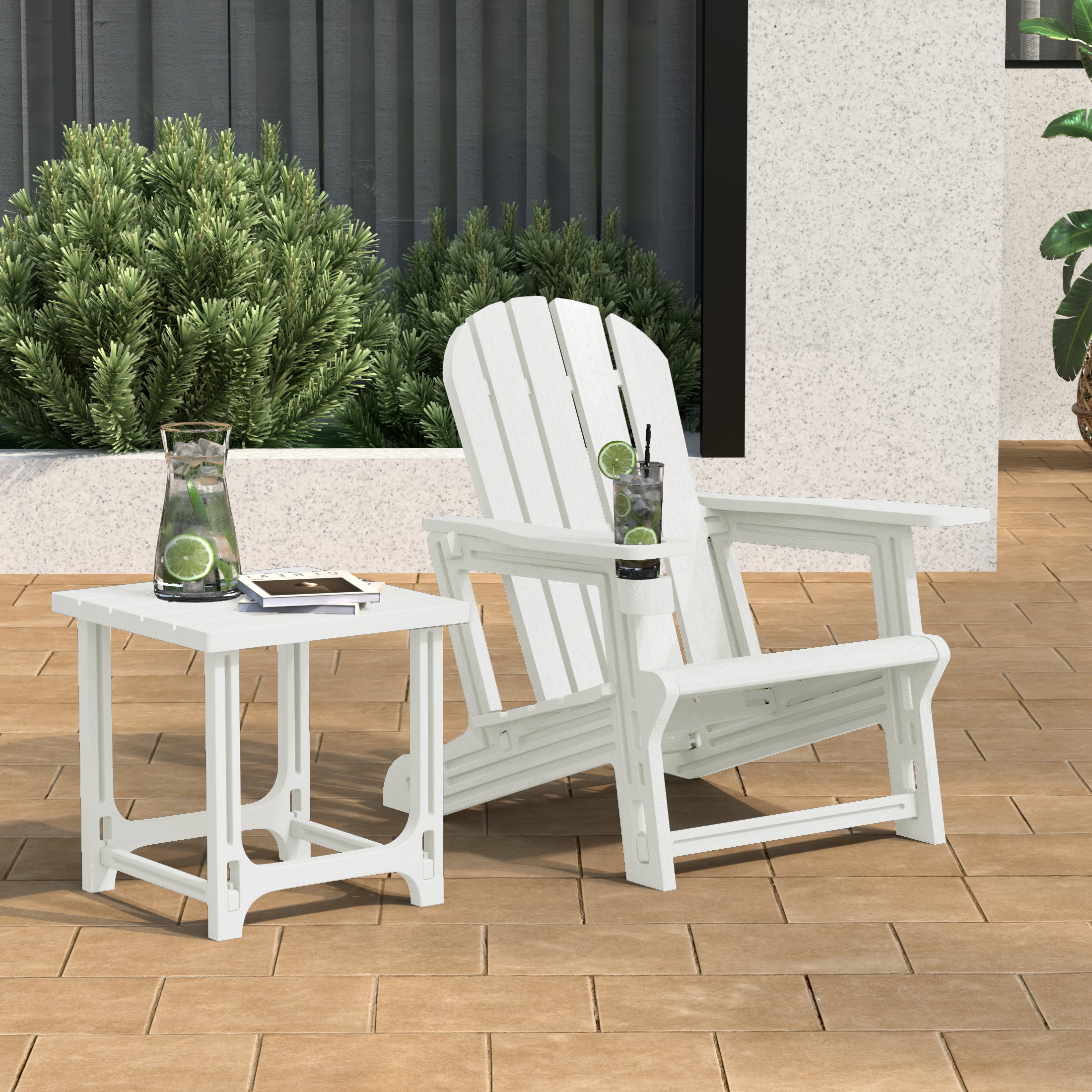 Cayman 2-Piece HDPE Plastic Adirondack Patio Chair With 18" Side Table Set