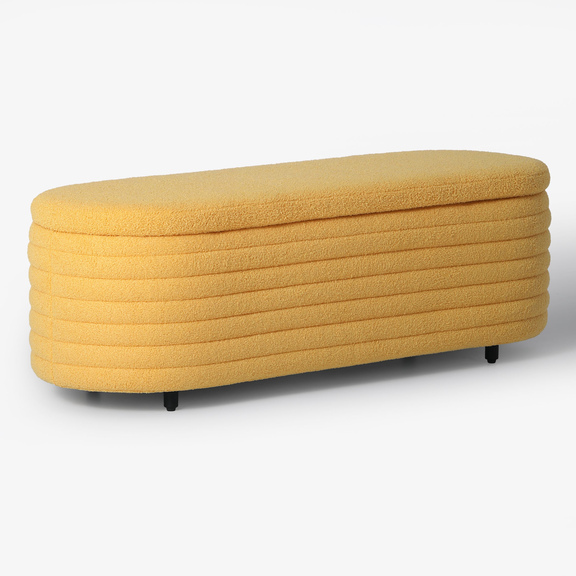 Celine 54" Wide Mid-Century Modern Upholstered Teddy Sherpa Tufted Oval Storage Ottoman Bench
