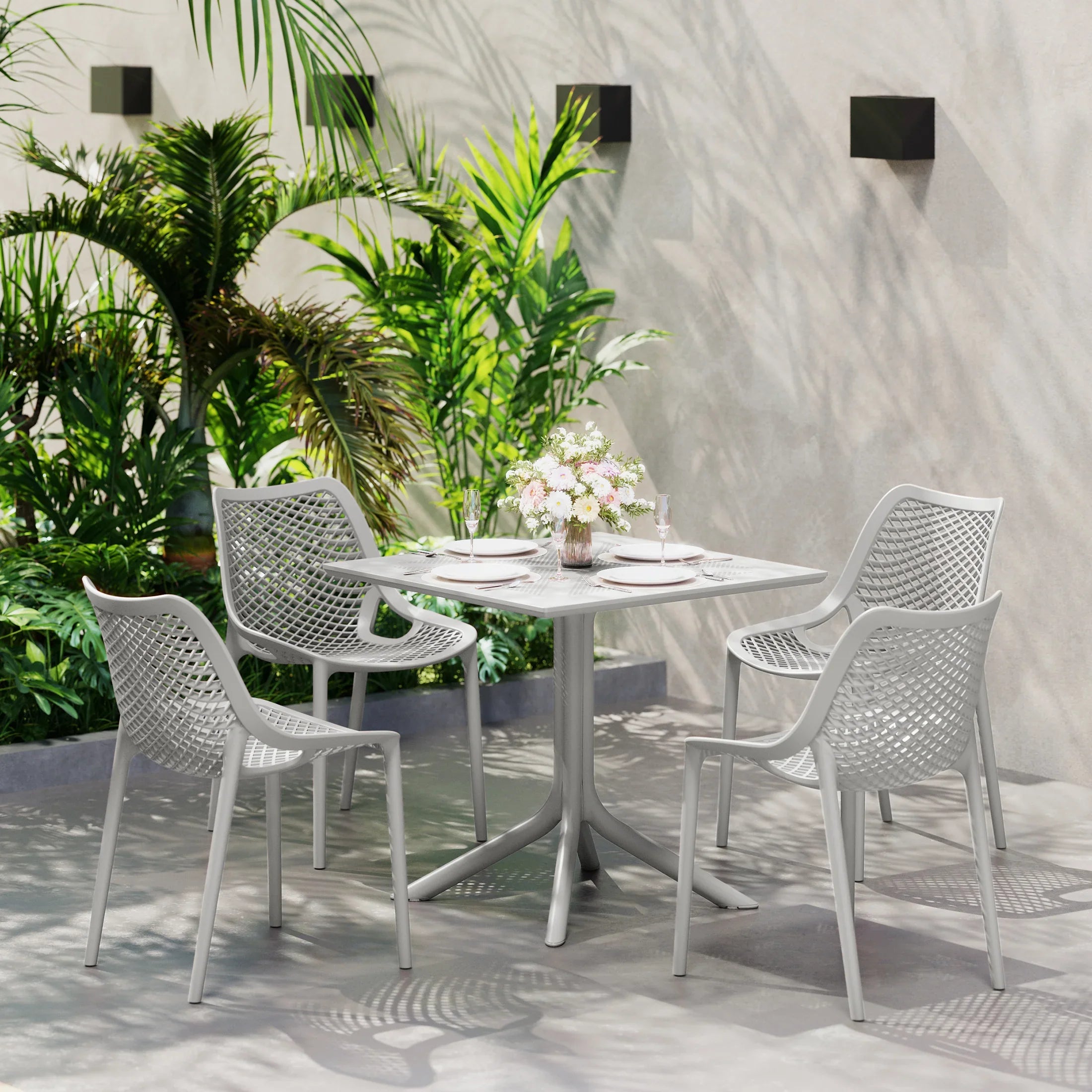 Sunshine 5-Piece Modern Square Patio Dining Table Set with Stackable Patio Dining Chairs