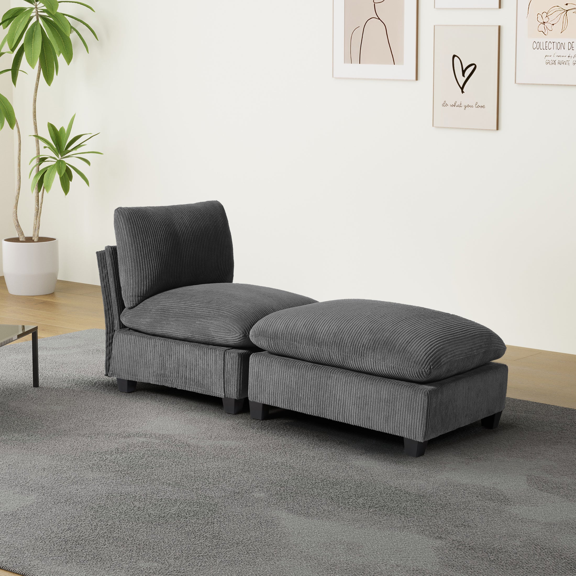 Ava 68.5" Corduroy Upholstered Indoor Chaise Lounge Chair