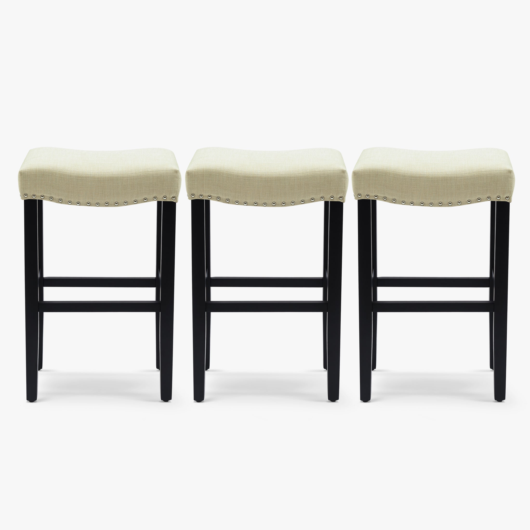Bulmon 29" Upholstered Saddle Seat Black Bar Stool (Set of 3)