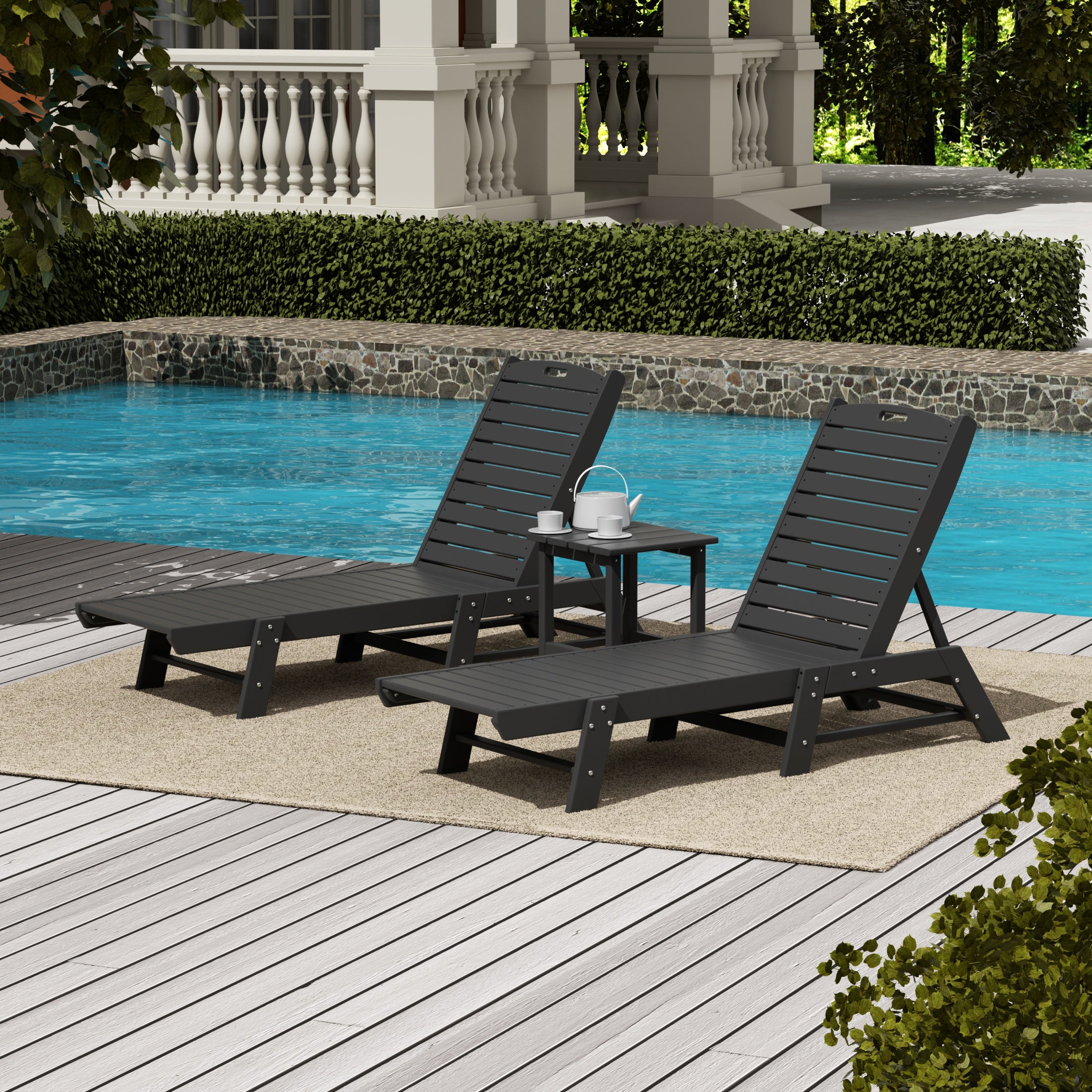 Paradise Poly Reclining Outdoor Patio Chaise Lounge Chair with Side Table Set